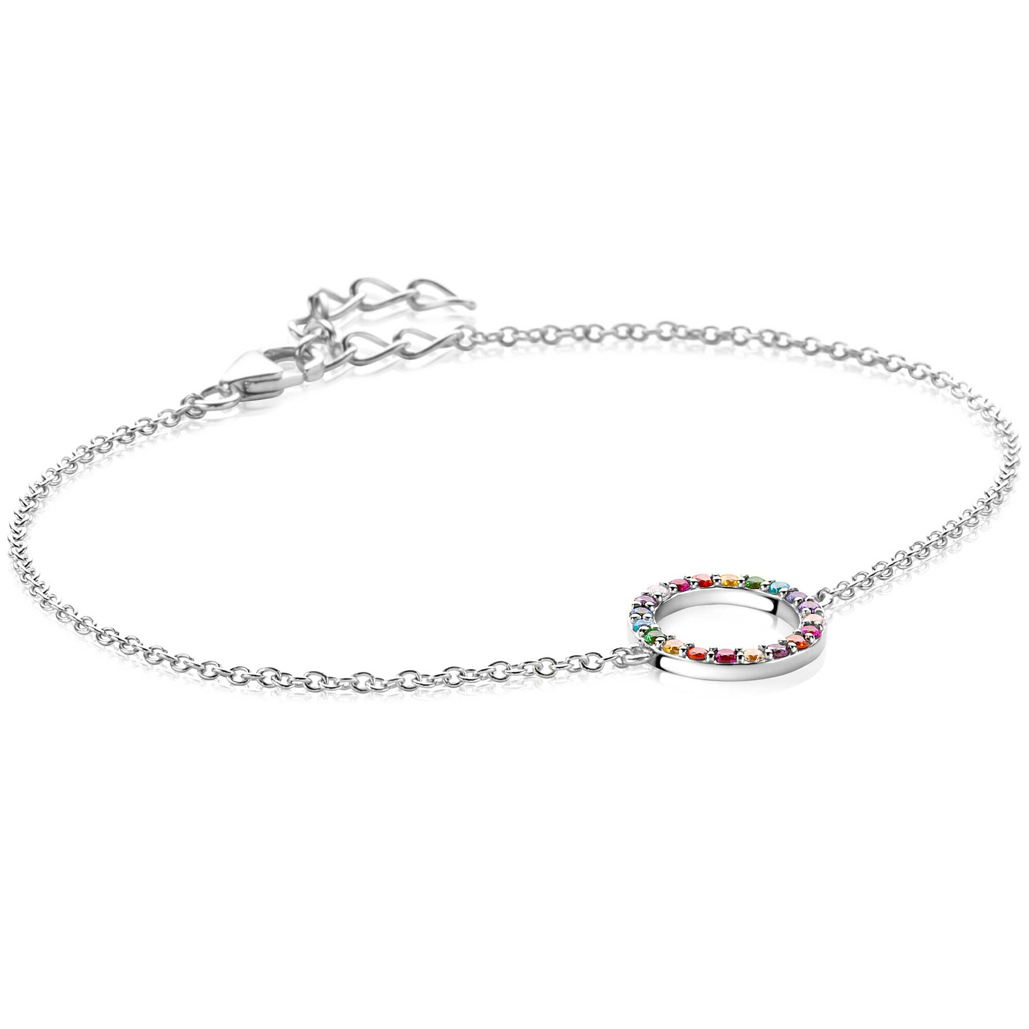 ZINZI zlv. armband met open rondje regenboog