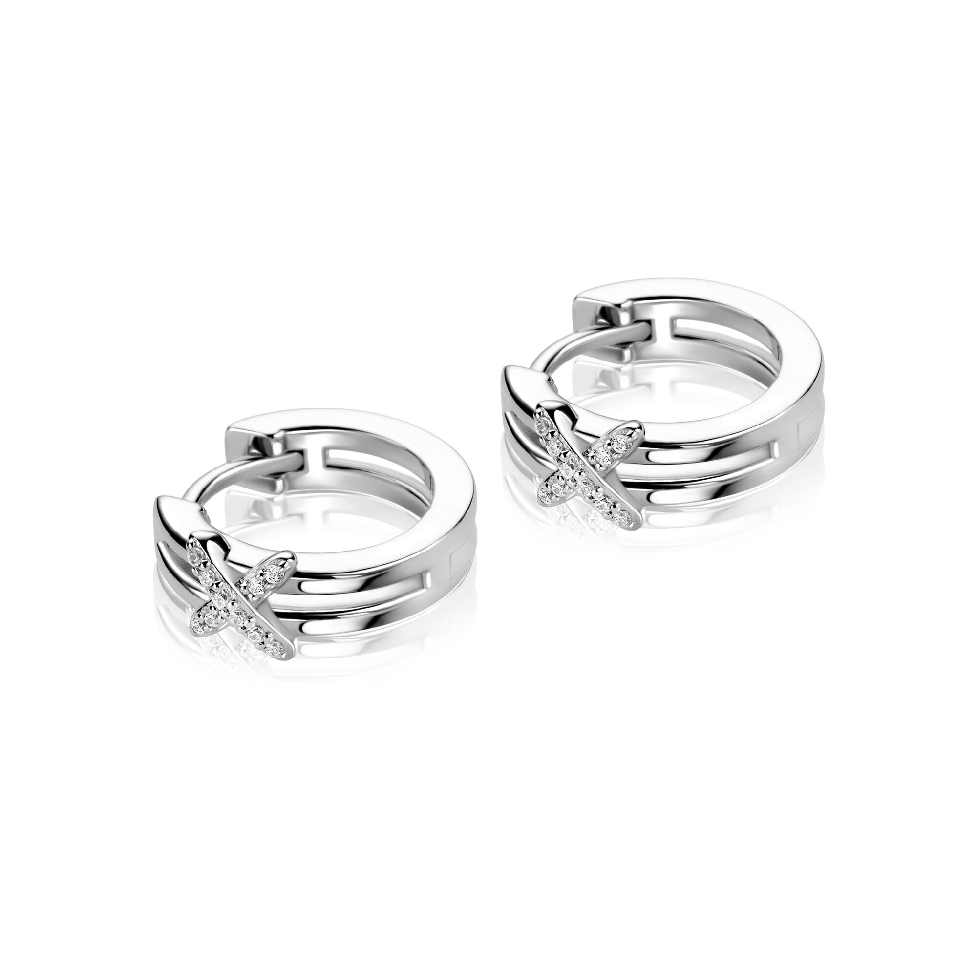 ZINZI zlv. klapcreolen 2 banen met X zirconia's