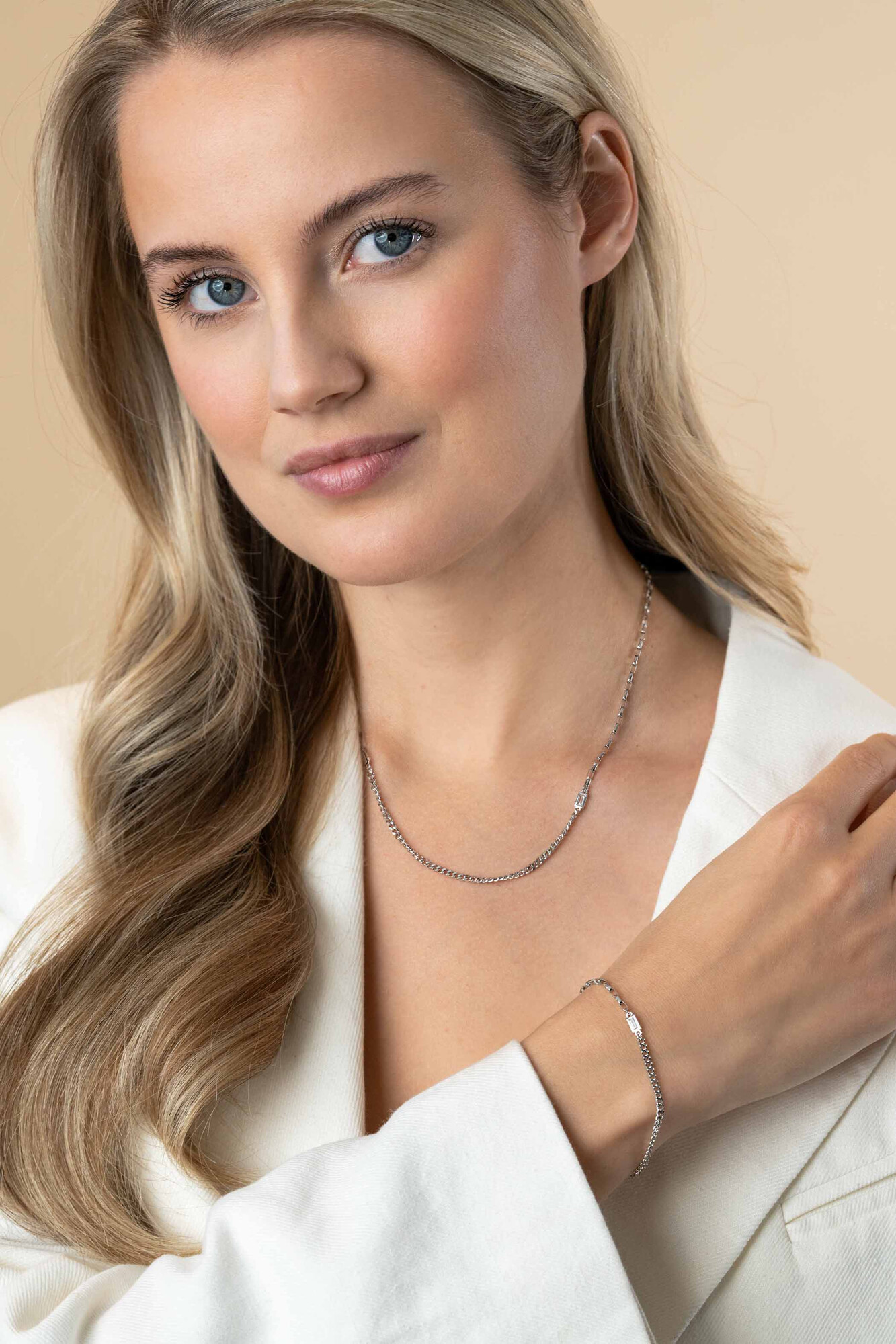 ZINZI zlv. collier grmt/paperclip met baq.zirc.