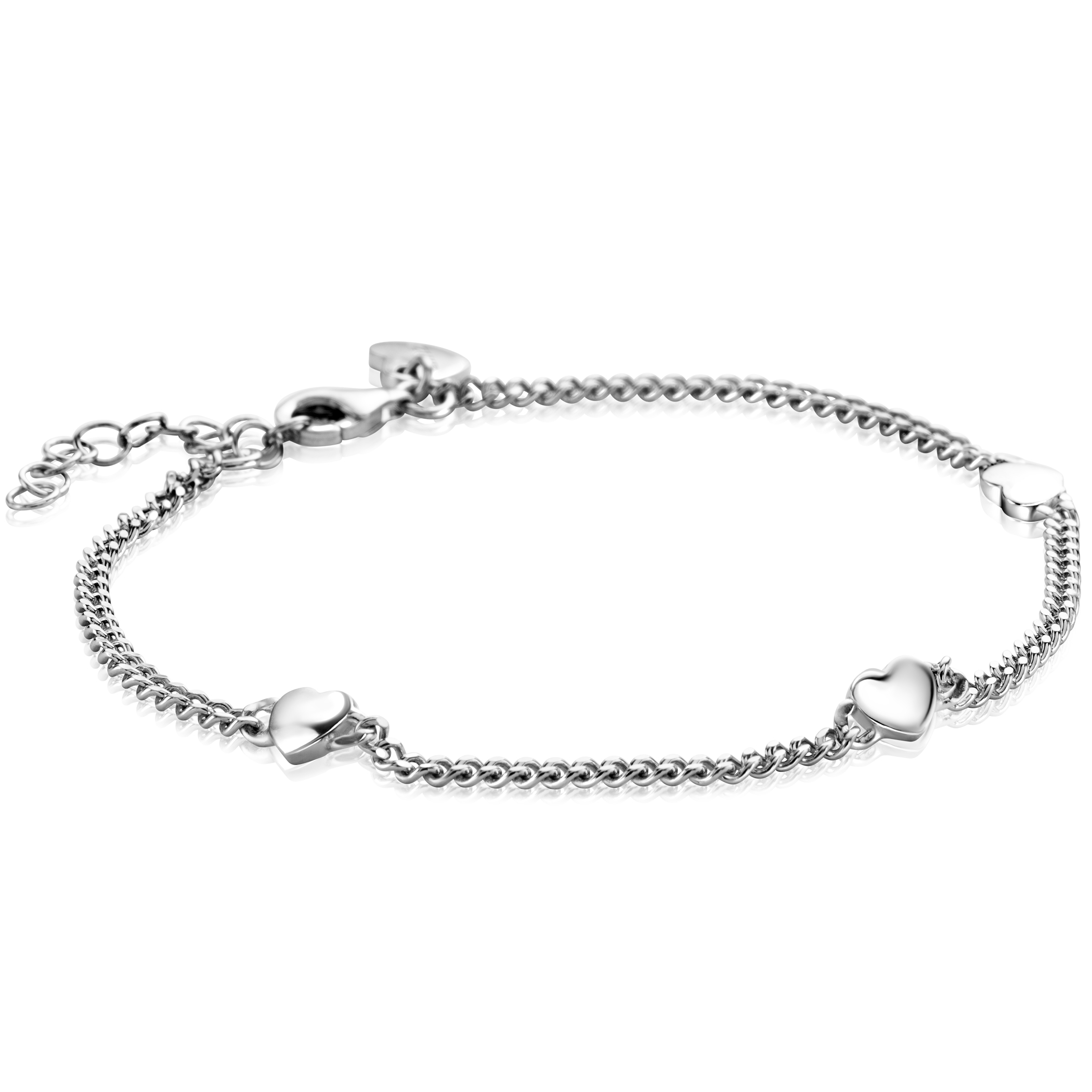 ZINZI zlv. armband gourmet met 3 dichte hartjes