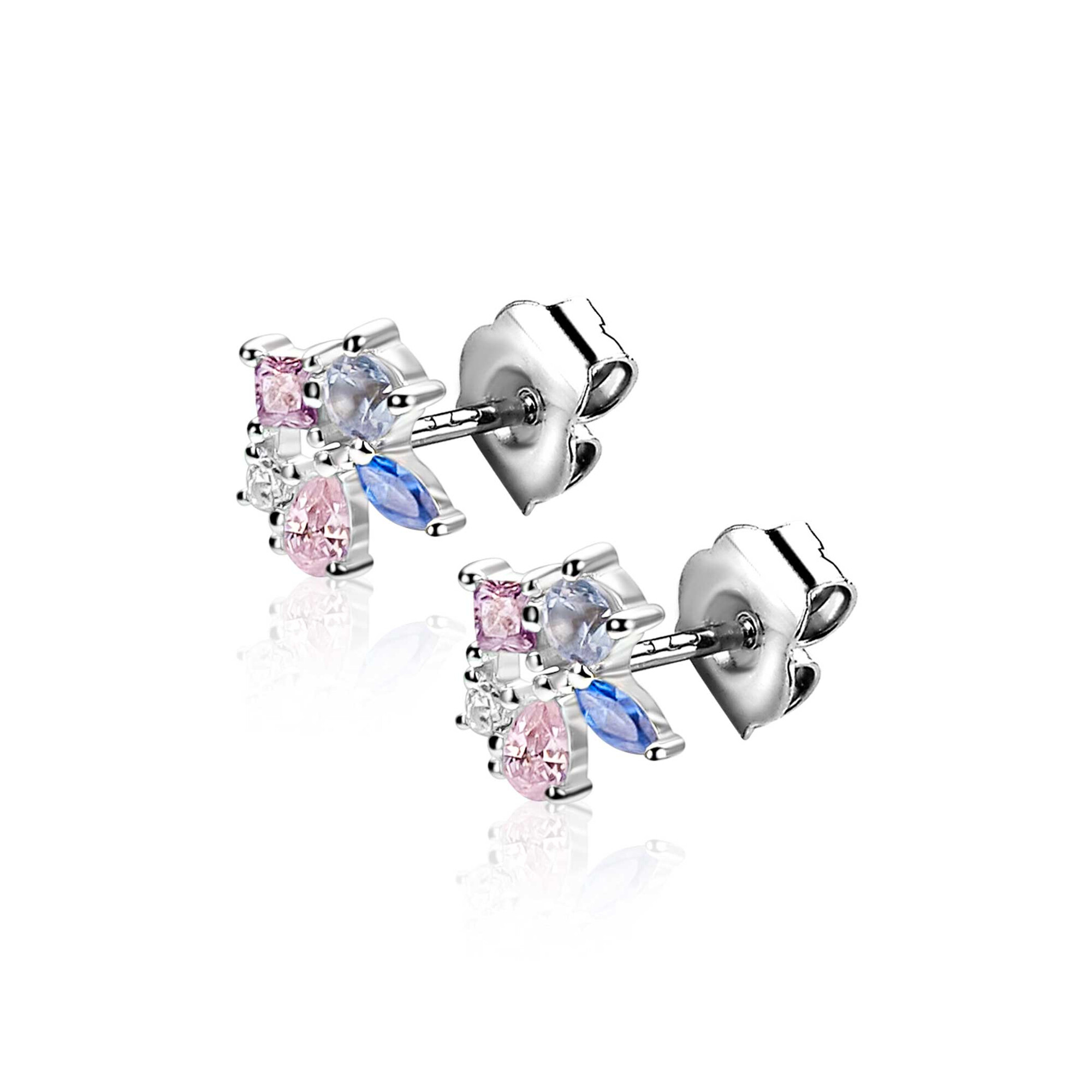 ZINZI zlv. oorknopjes fant.roze/paars/blauw/zirc