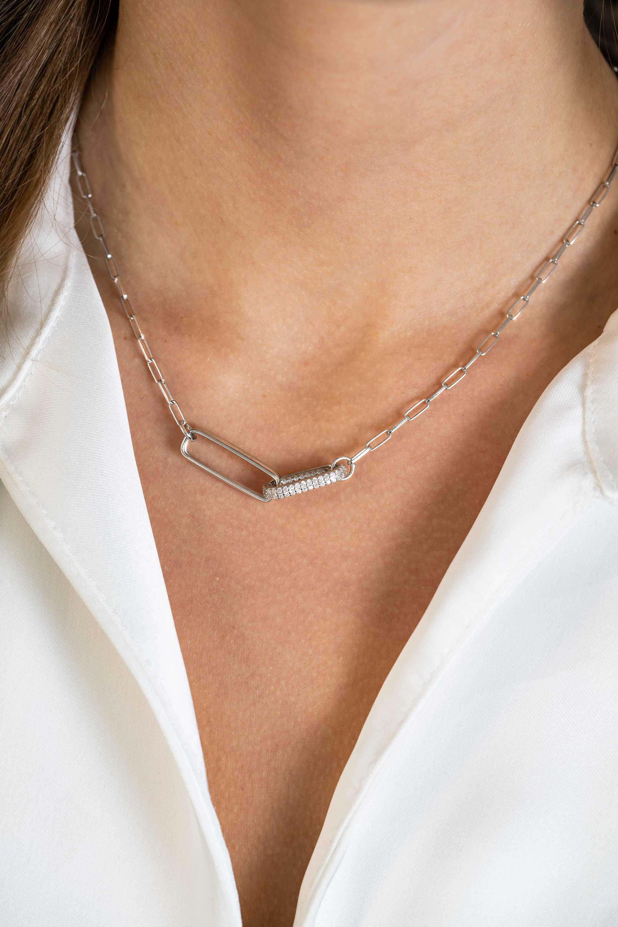 ZINZI zlv.collier paperclip met 2 grote schakels zirc.