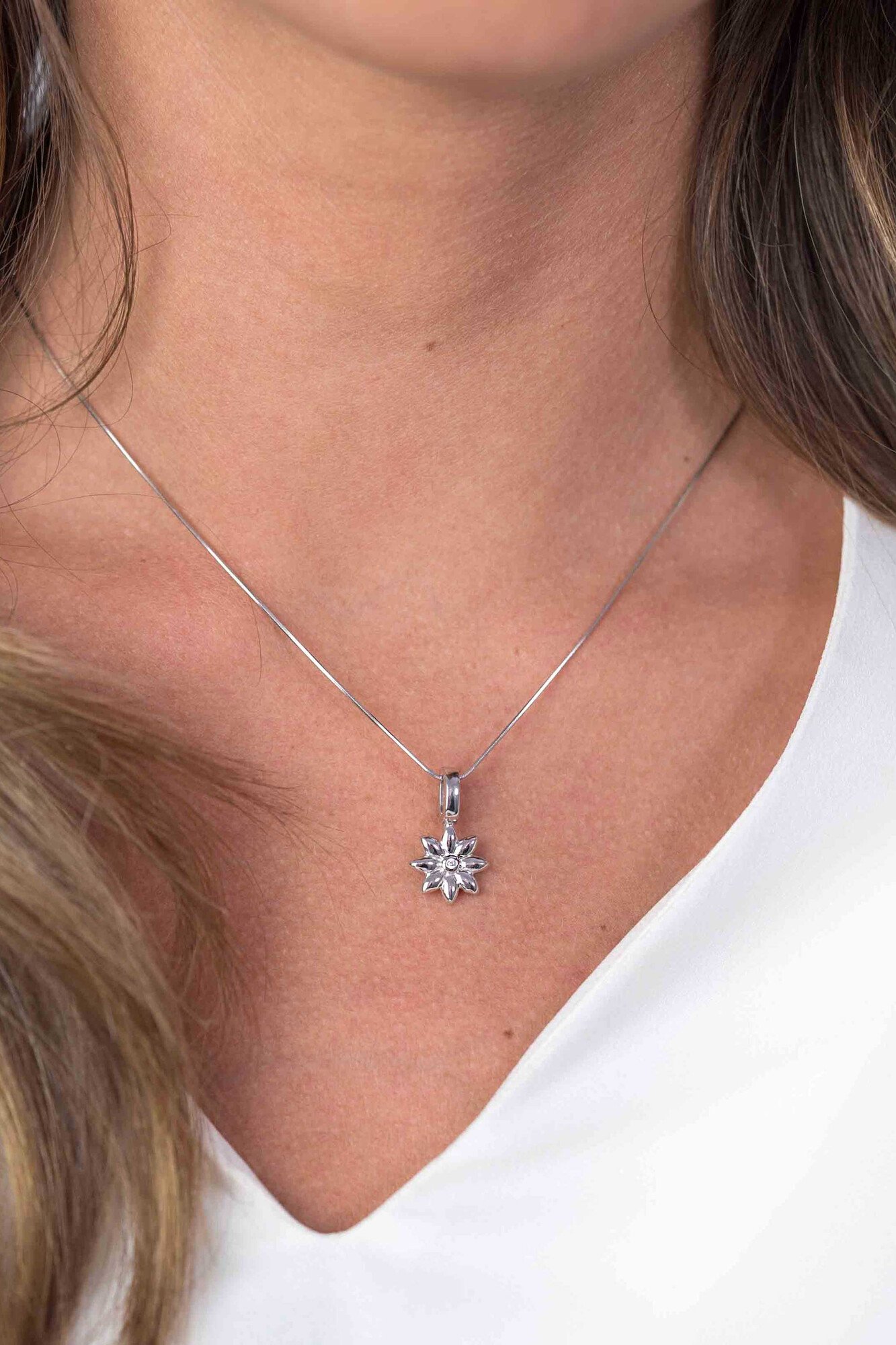 ZINZI silberner Anhänger Blume  weiß ZIH1888