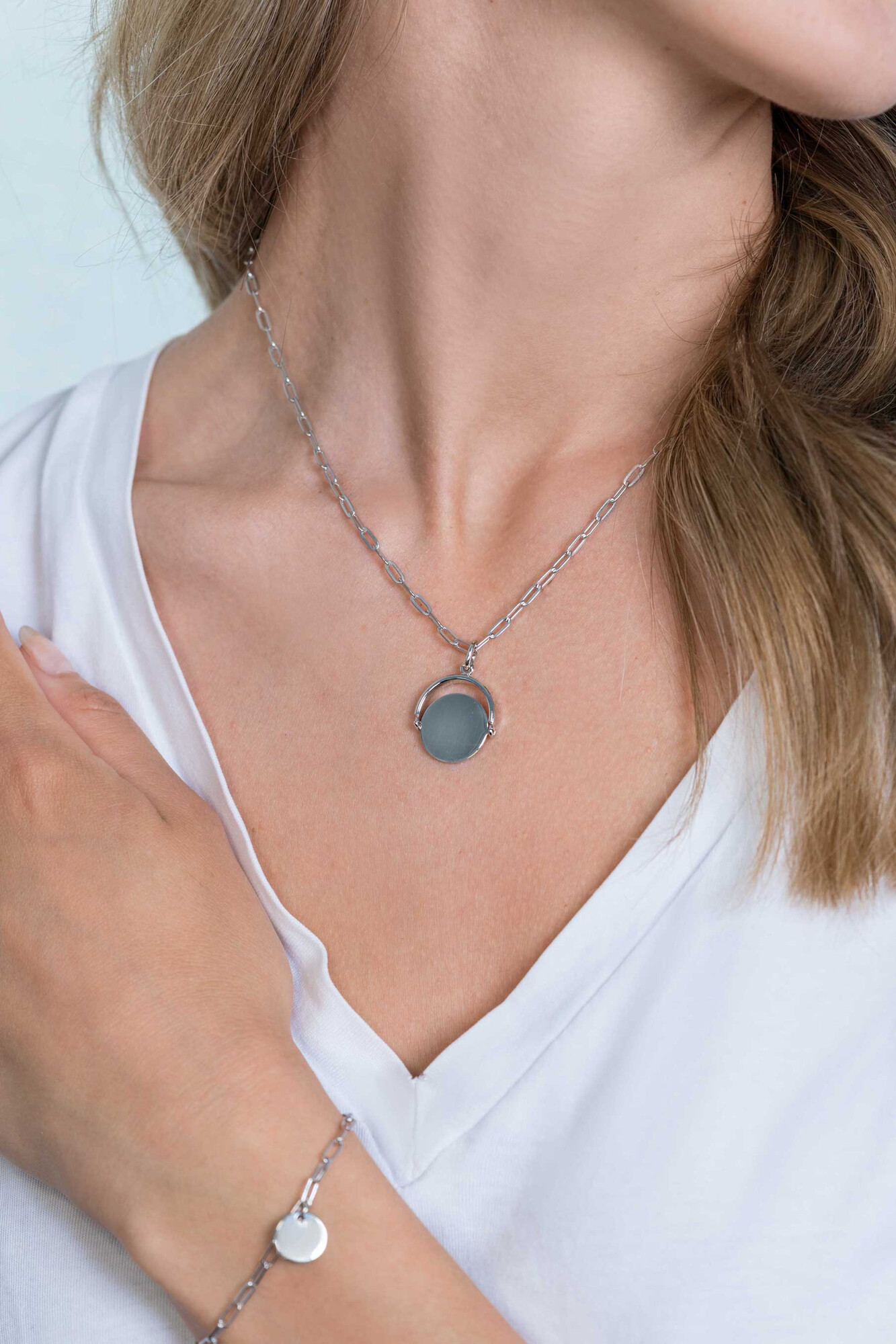 ZINZI silberner Anhänger 27mm rund glänzend Plättchen 18mm ZIH2217