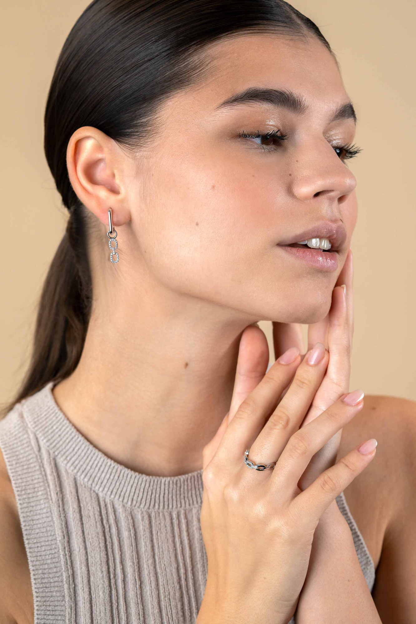 ZINZI zlv. ring open schakels bezet met zirc. mt.62