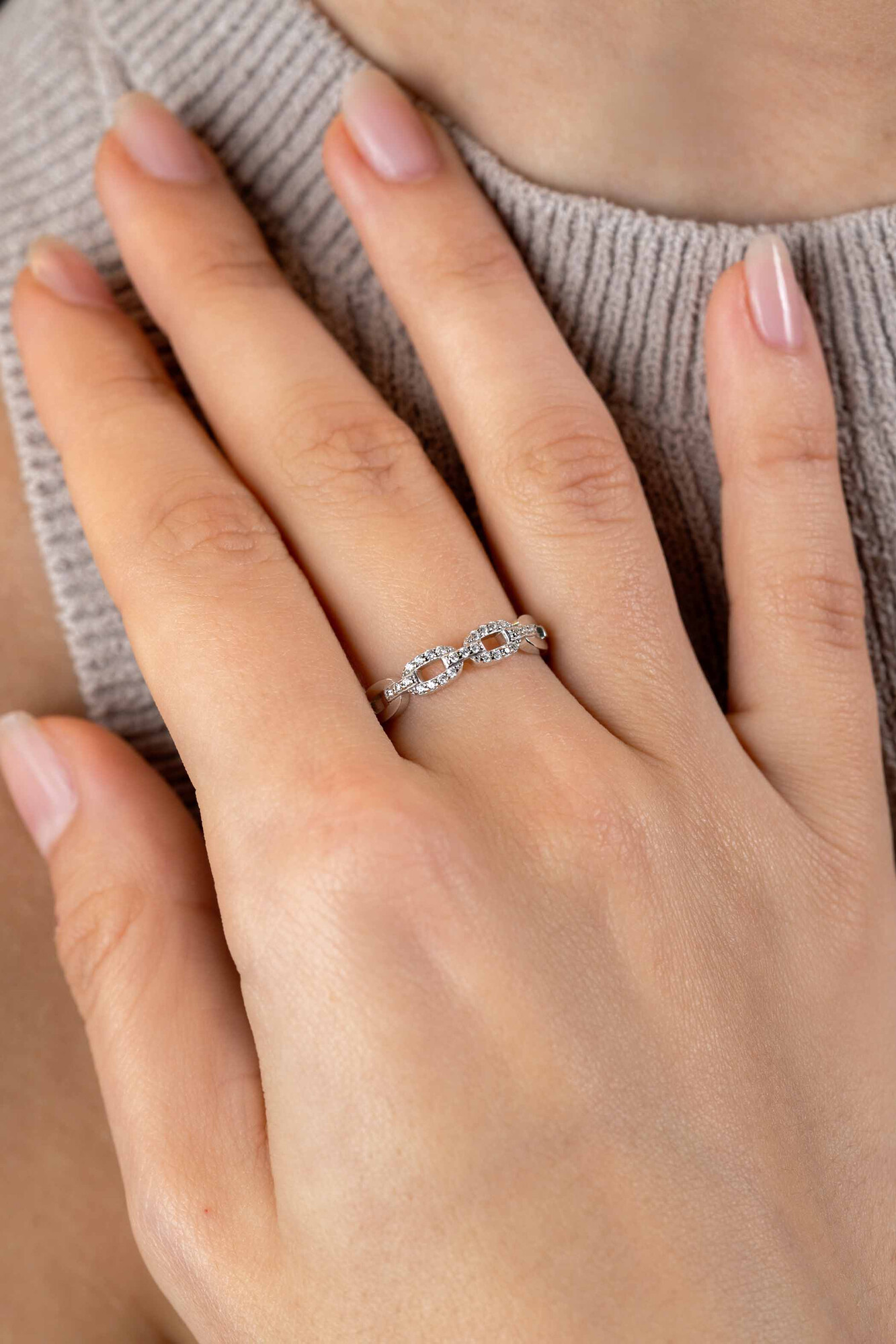 ZINZI zlv. ring open schakels bezet met zirc. mt.62