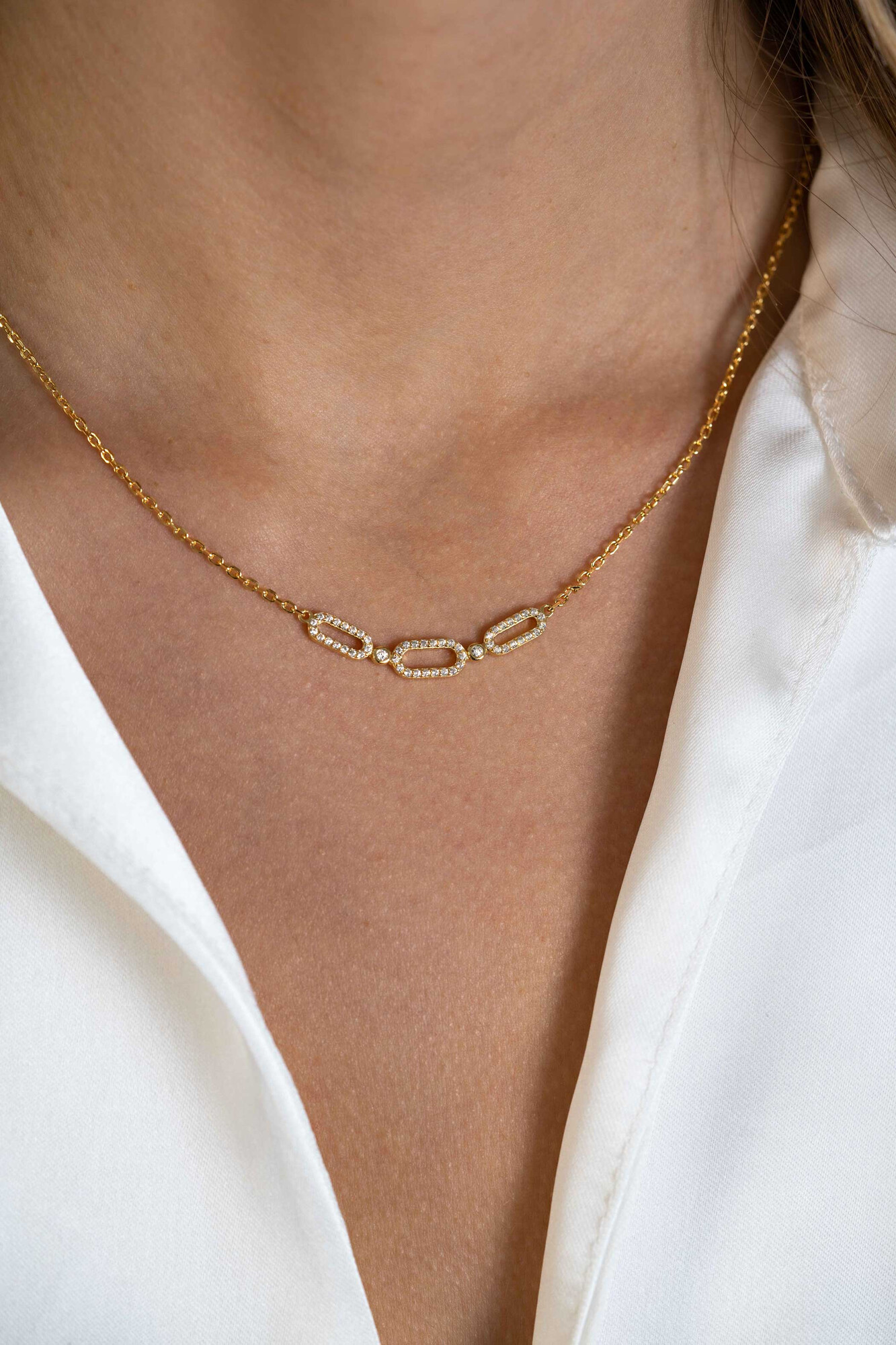 ZINZI zlv. collier gg.verg.3x open schakel zirconia's