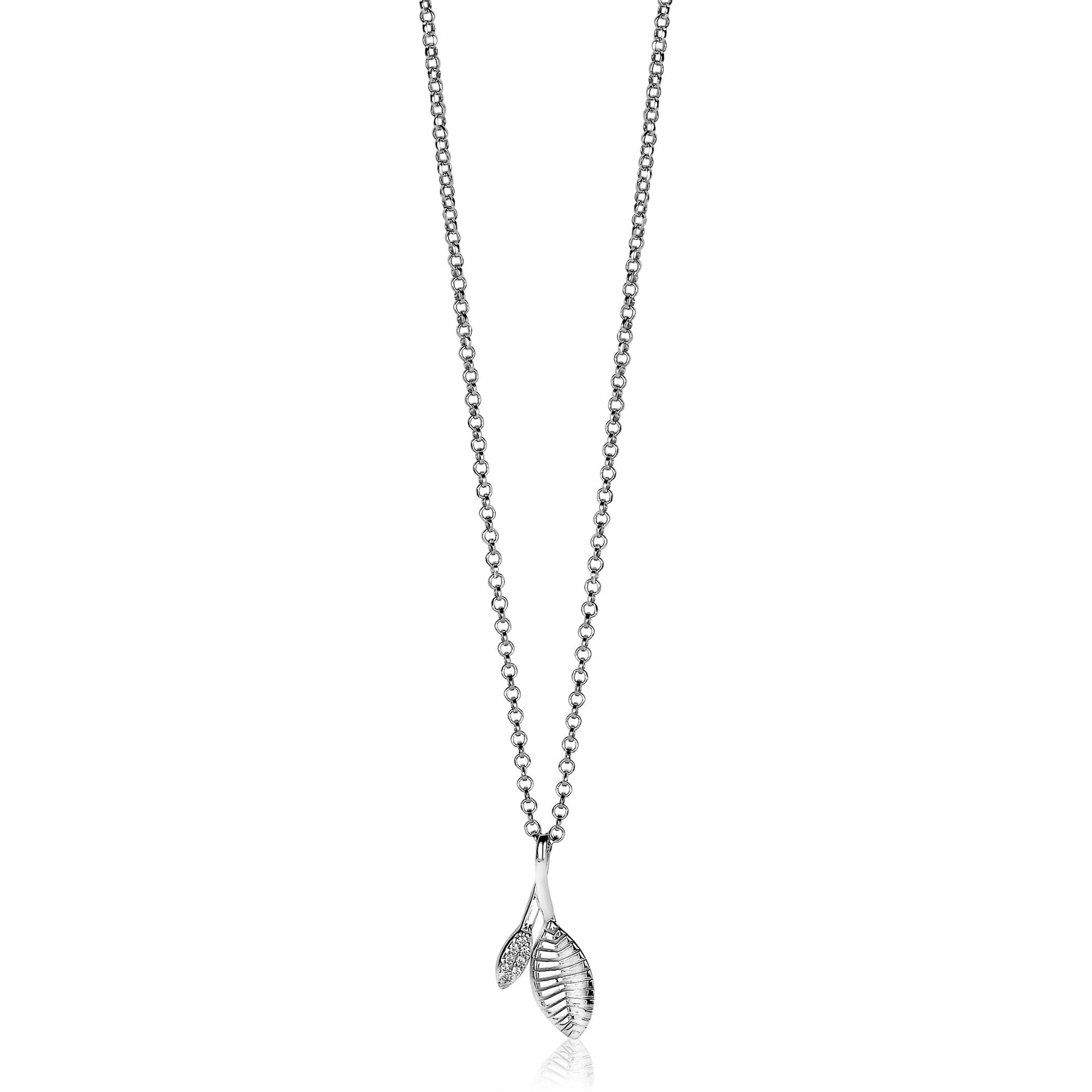 ZINZI silberner Anhänger 23mm Blätter  bearbeitet/ weiße Zirkonia ZIH2087