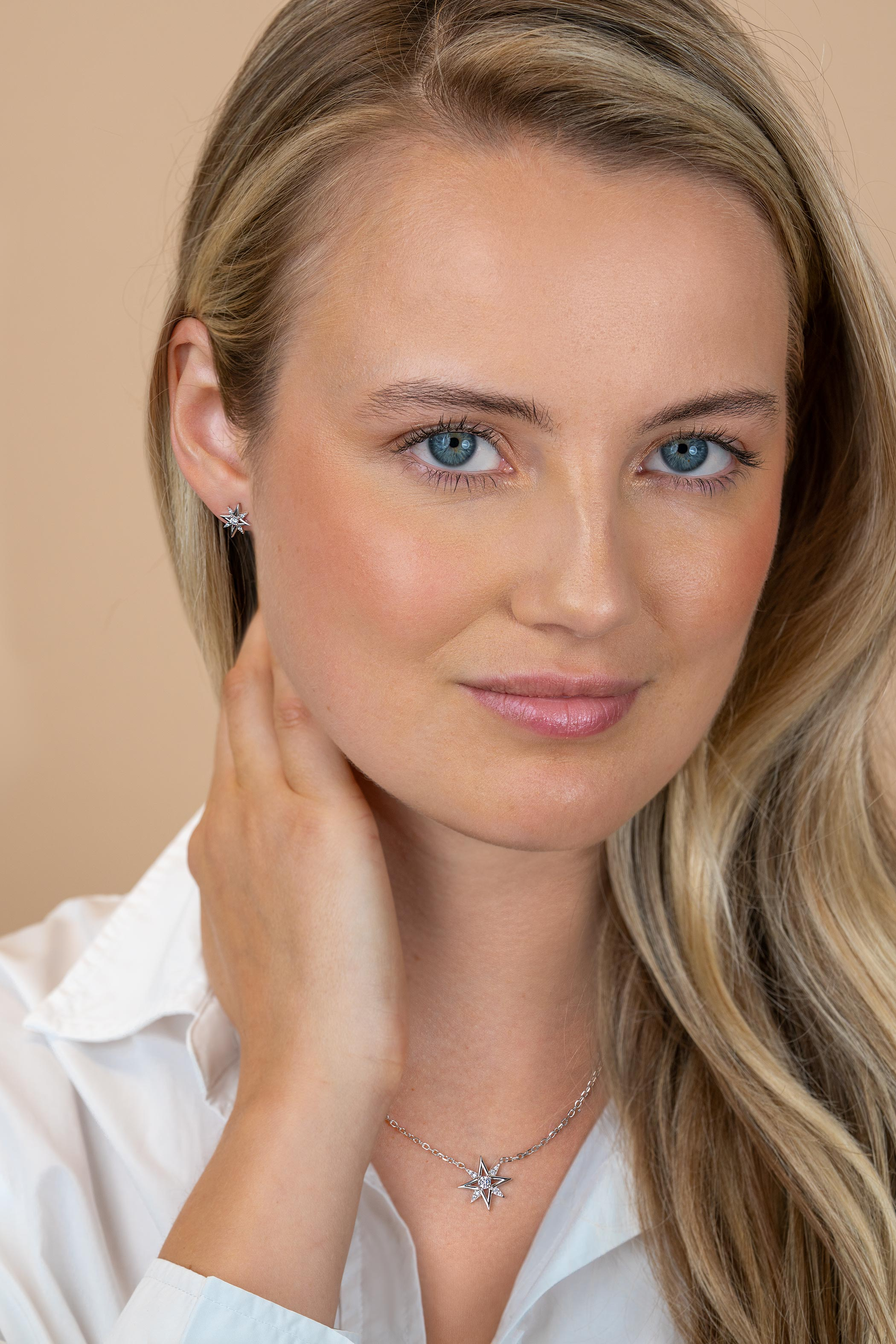 ZINZI zlv. oorknopjes fantasie ster met zirconia's