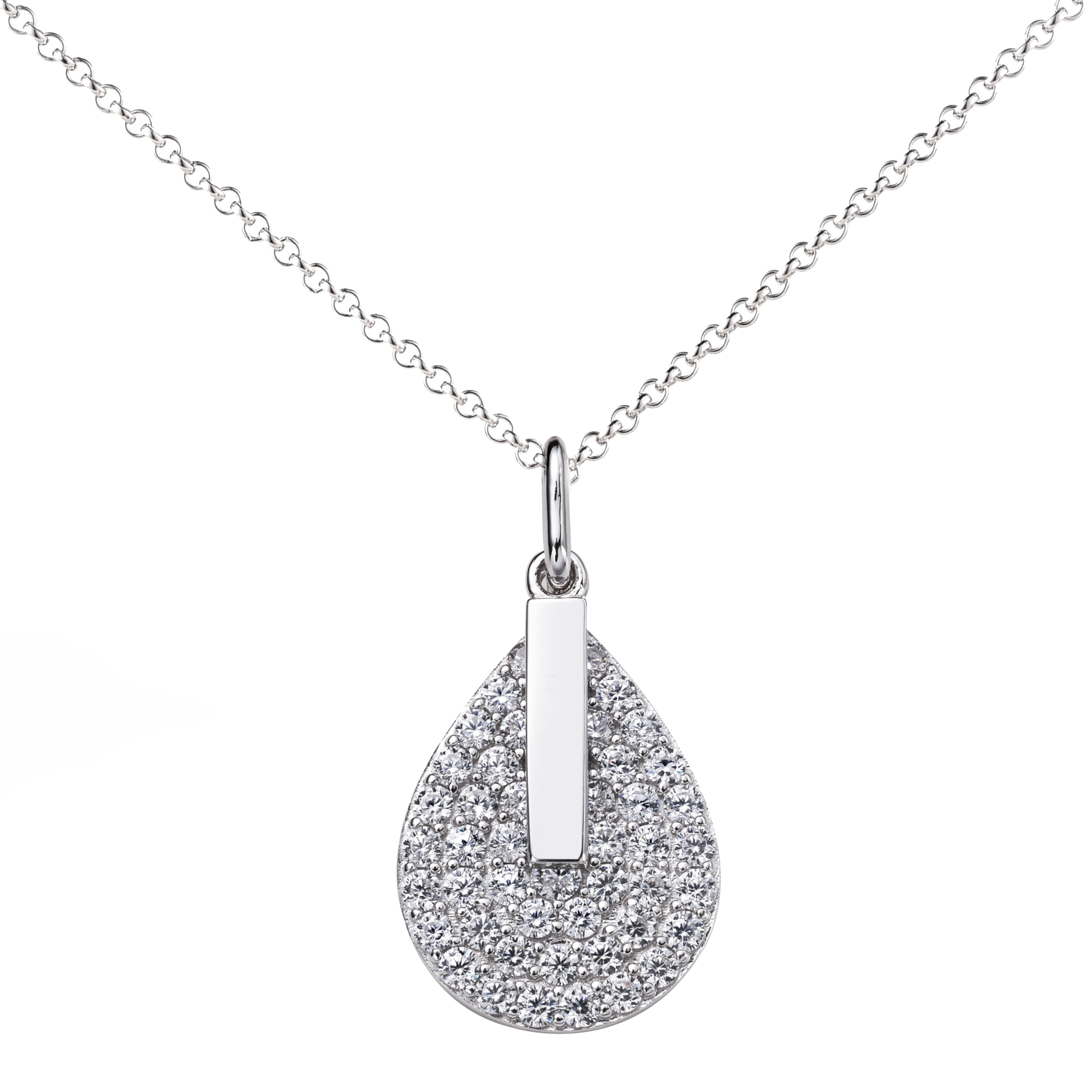 ZINZI zlv. hanger druppel zirc. en staafje + coll.45cm