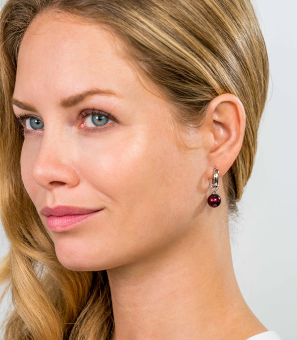 ZINZI silberne Ohrhänger Perle rund bordeaux rot 10mm ZICH266DR