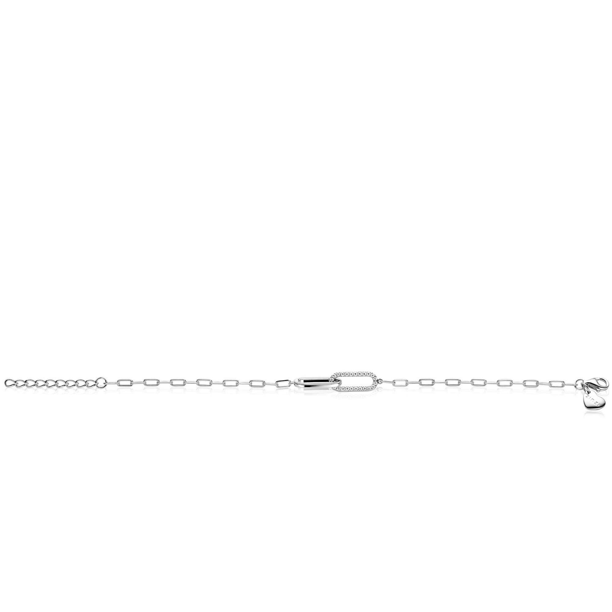 ZINZI Silber Paperclip-Armband mit zwei verbundenen ovalen Gliedern, besetzt mit weißen Zirkonias, 17-20 cm ZIA2690