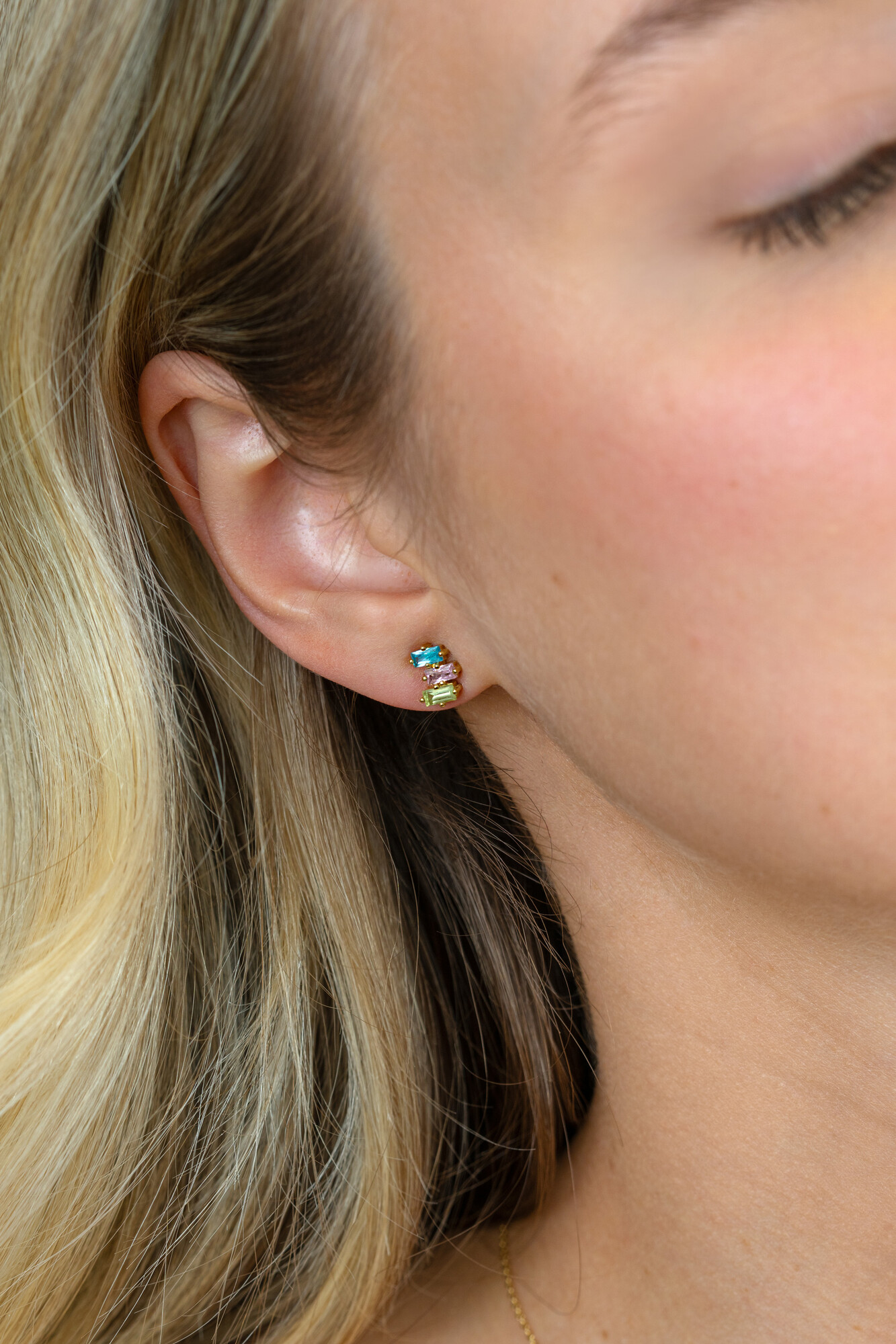 ZINZI zlv. oorknopje gg.verg.3xbaq. aqau/roze/groen