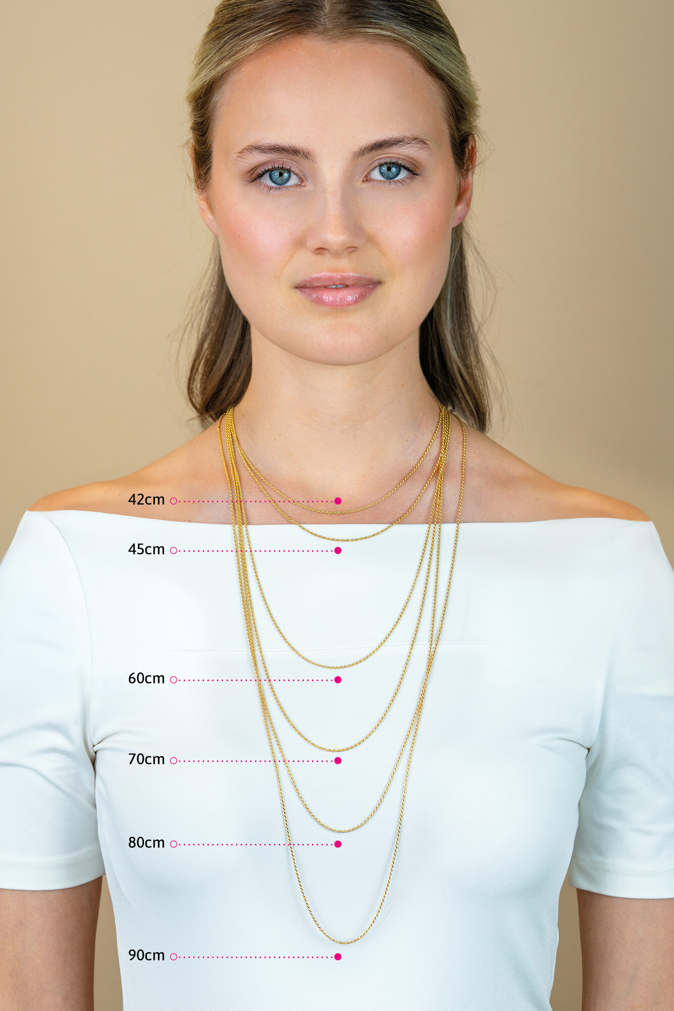 ZINZI zlv. figaro collier 70 cm geel verguld