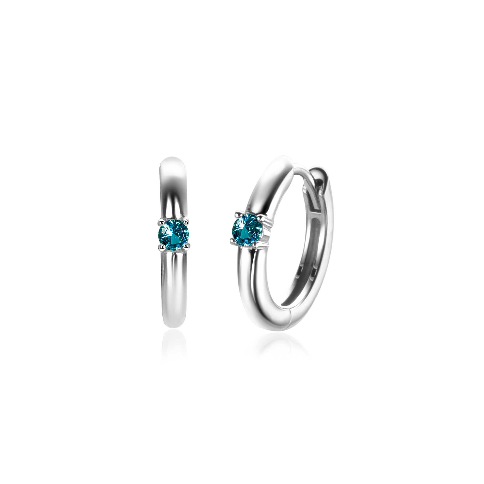 ZINZI zlv. oorring. birthstones aquamarijn cz