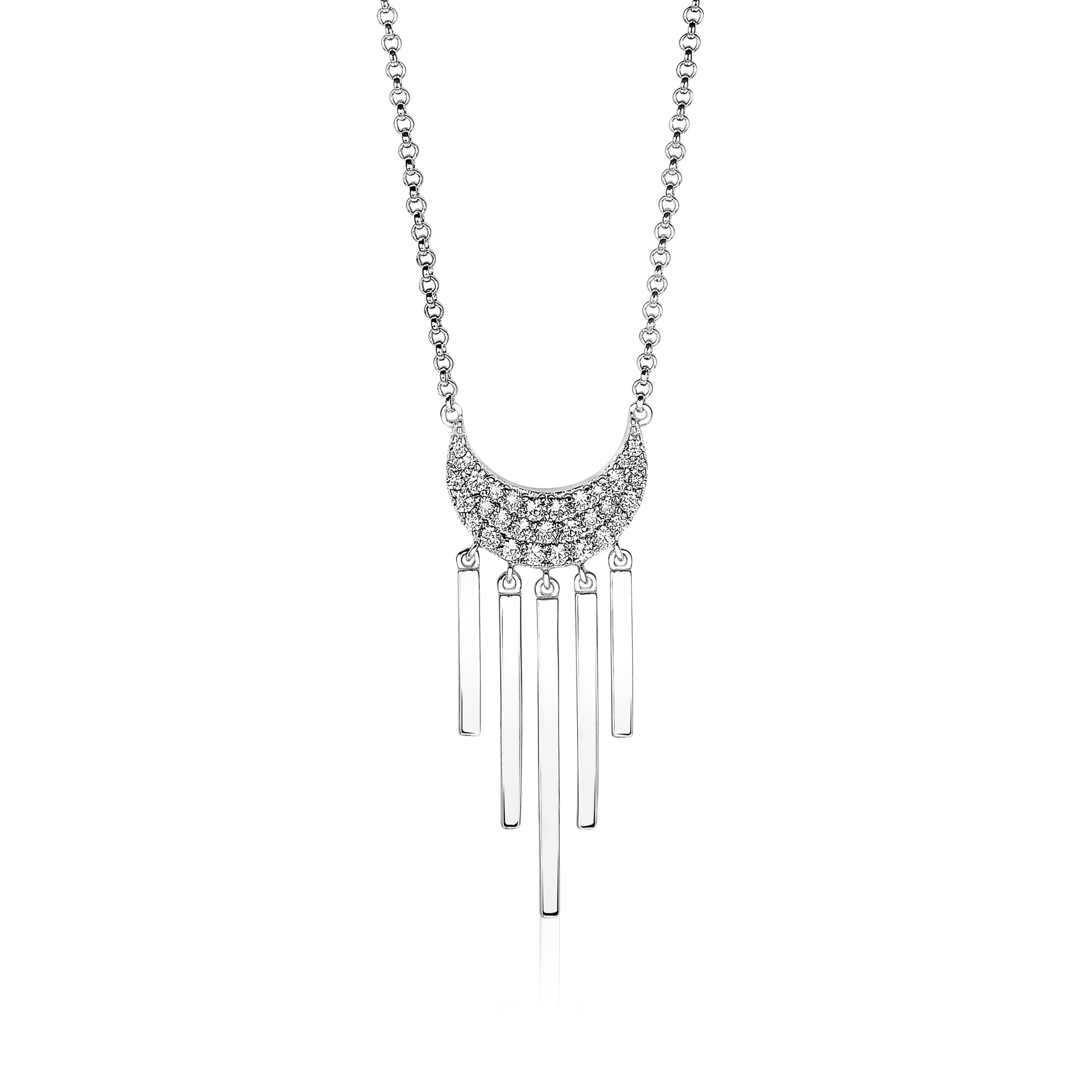 ZINZI zlv. collier halve maan zirc. en 5 staafjes  45cm