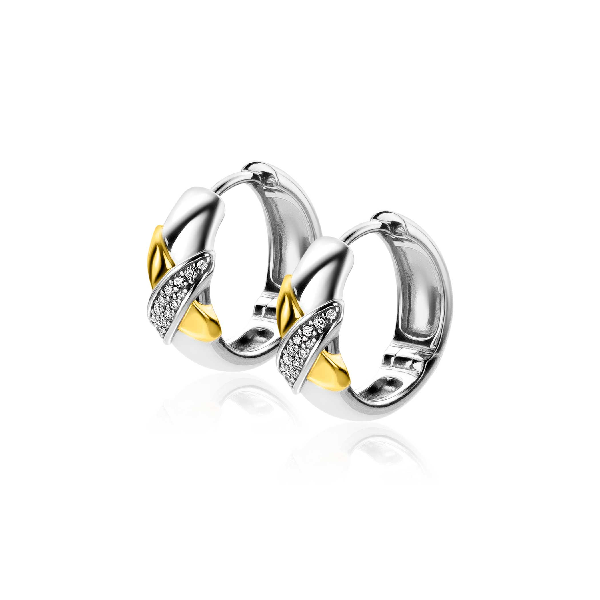 ZINZI silberne Luxus-Ohrringe Cross-Over zweifarbig mit weißen Zirkonias 16x6mm ZIO2240