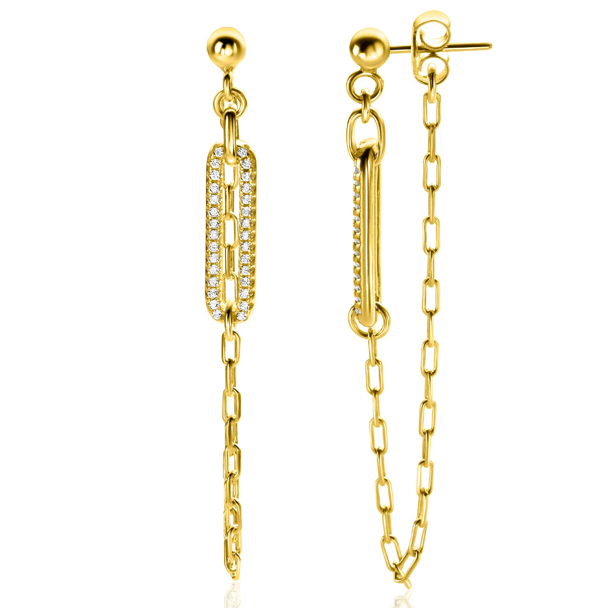 ZINZI zlv. oorstekers met ovaal zirc. en ketting