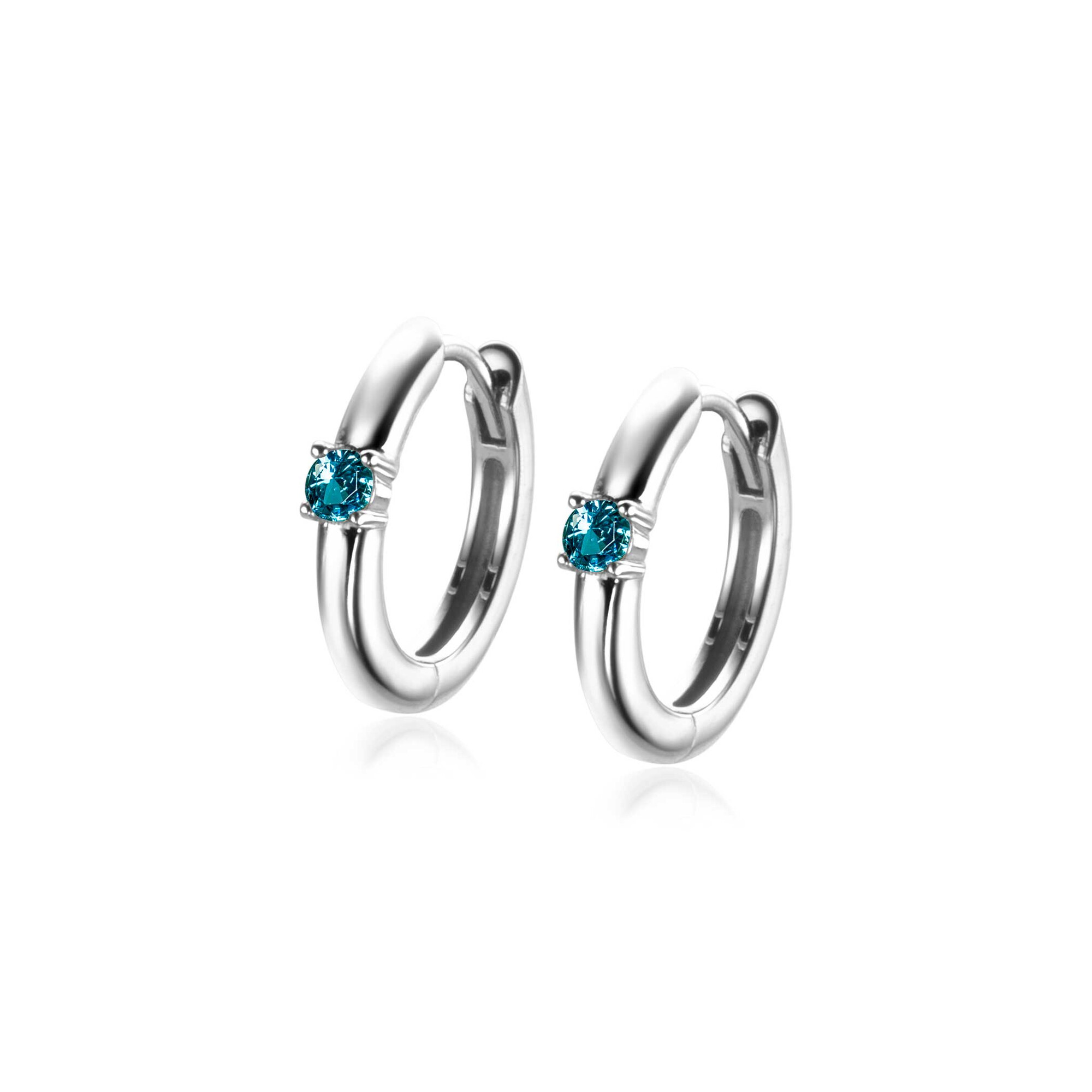 ZINZI zlv. oorring. birthstones aquamarijn cz