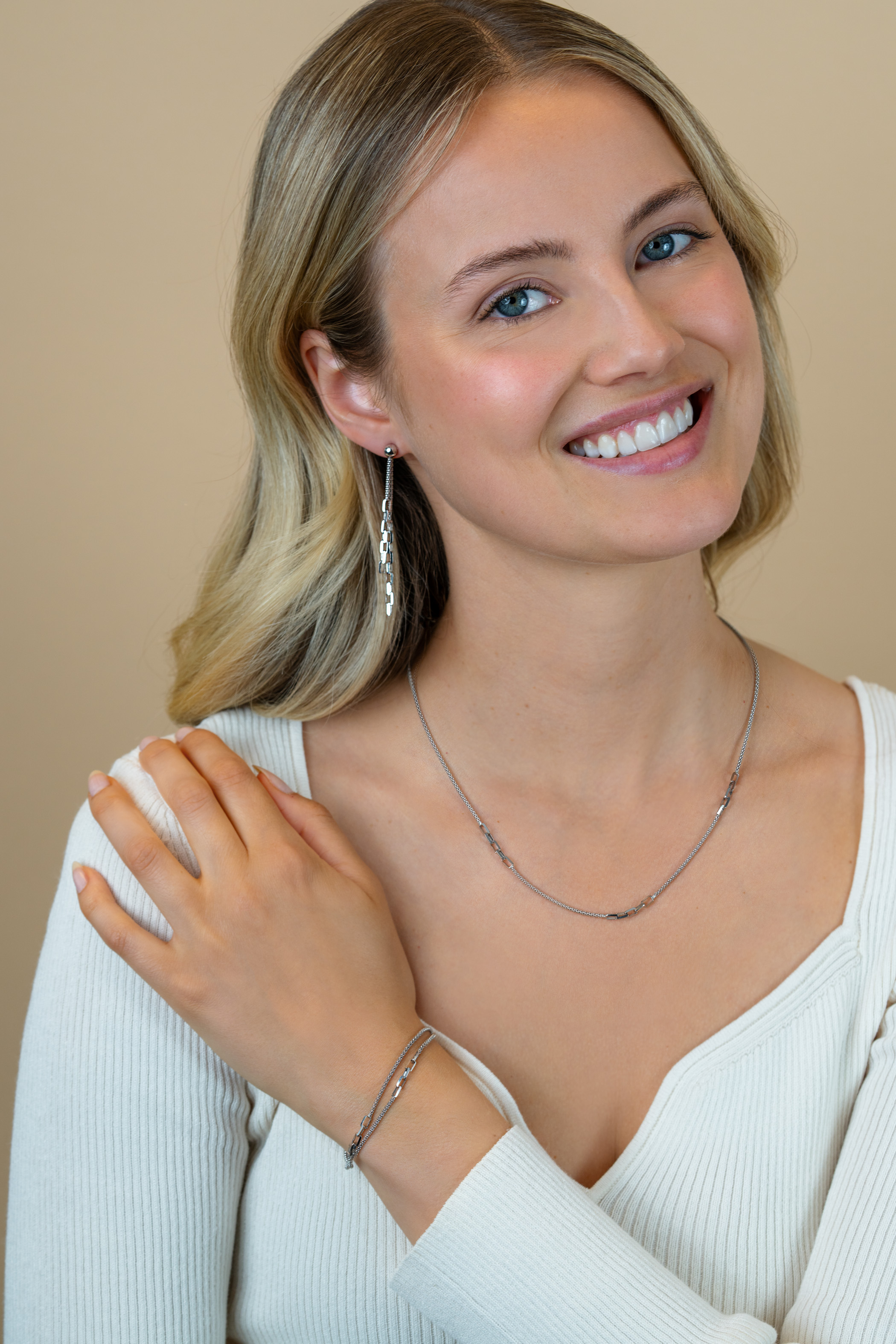 ZINZI zlv. collier popcorn en schakels 45-48cm