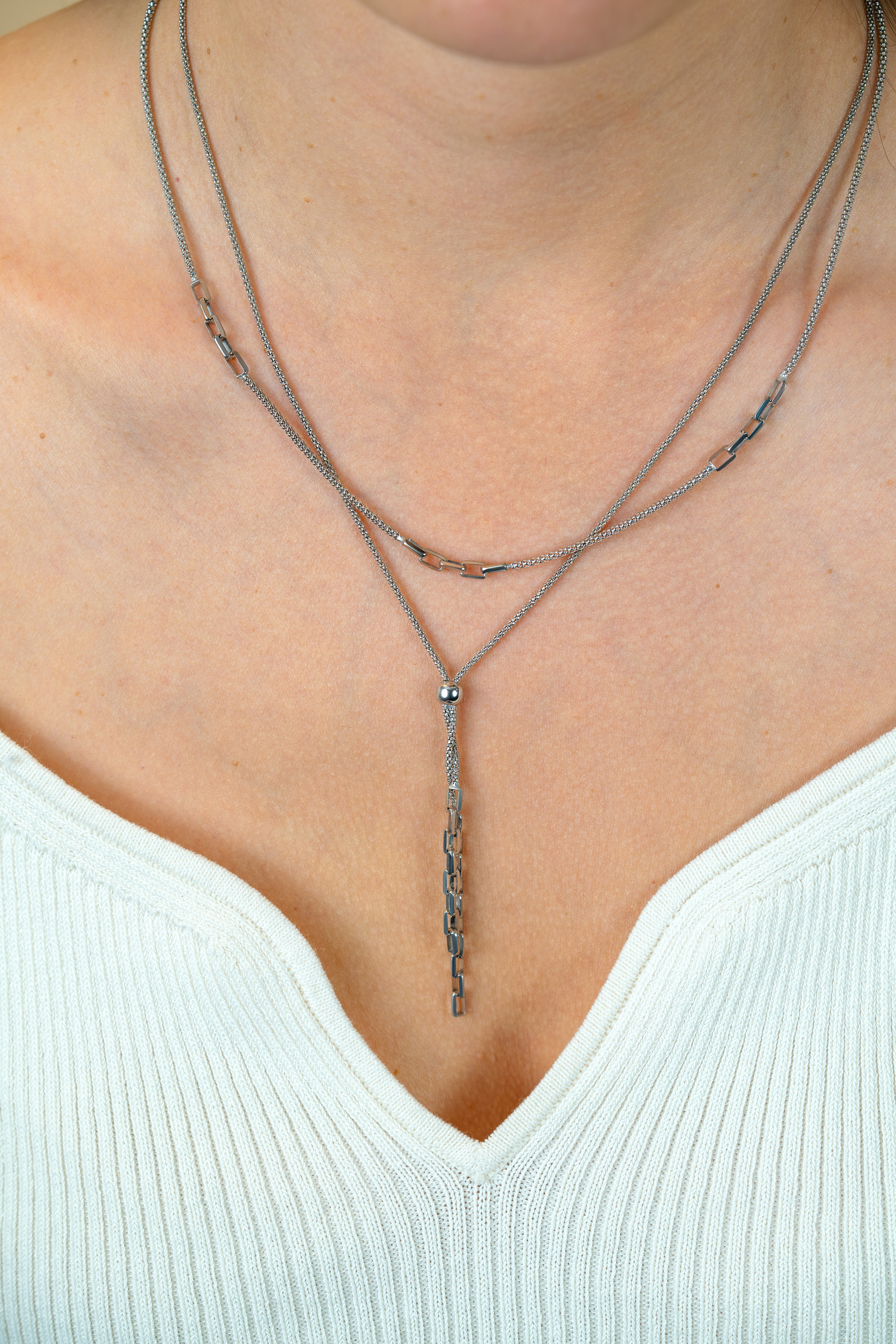 ZINZI zlv. collier popcorn en schakels 45-48cm