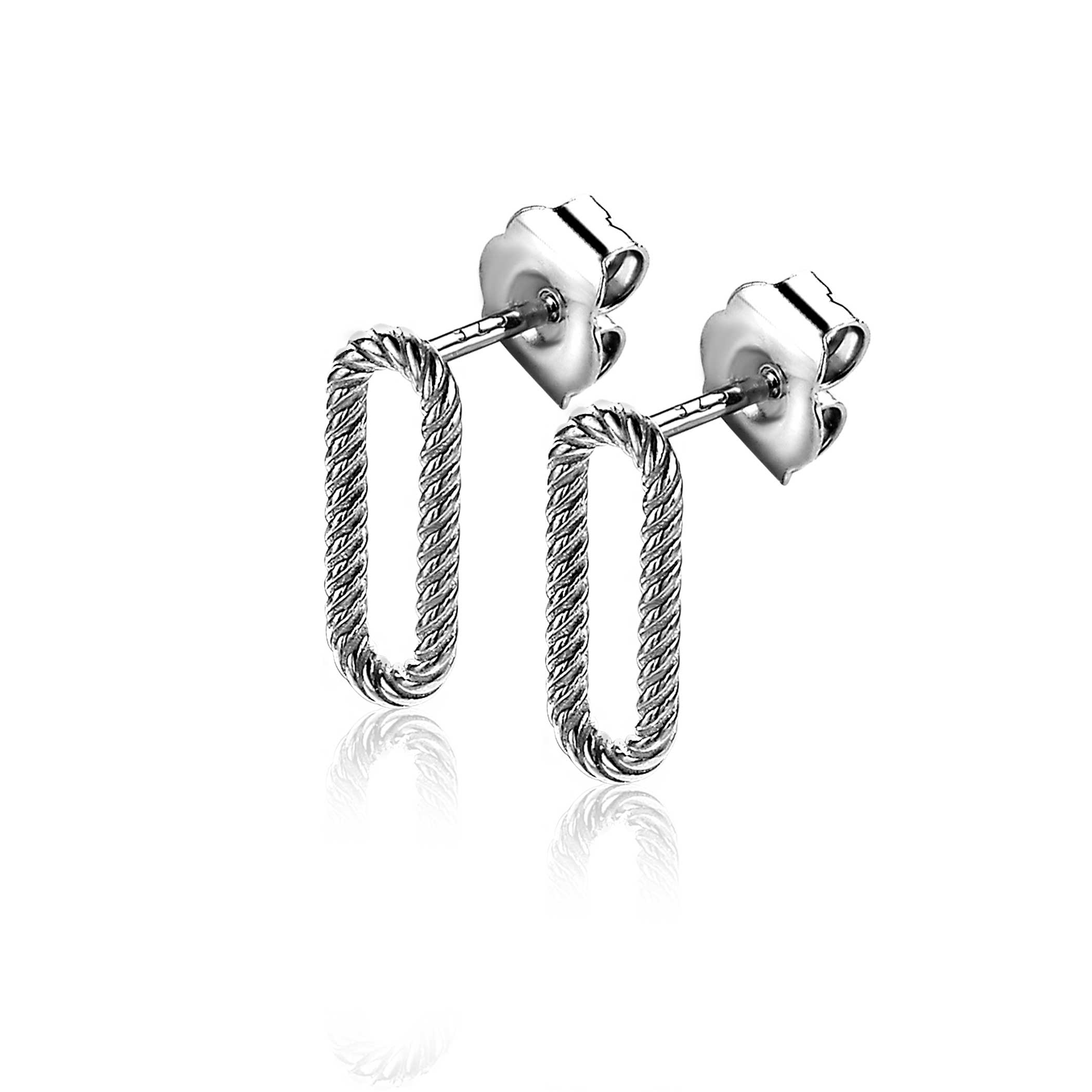 ZINZI silberne Ohrstecker 14mm oval bearbeitet ZIO2211