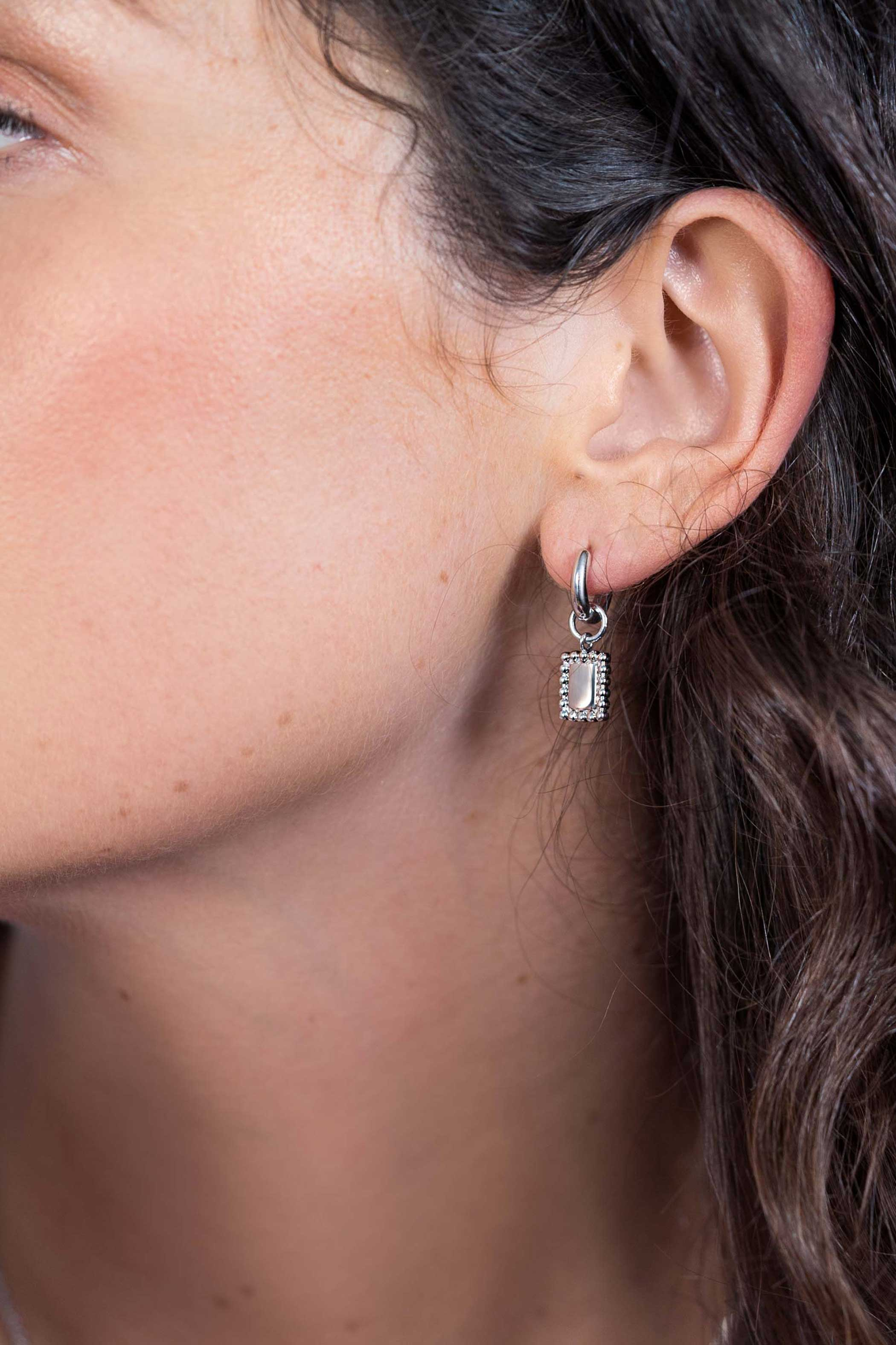 ZINZI silberne Ohrhänger 14mm Rechteck mit Kugel rand ZICH1976