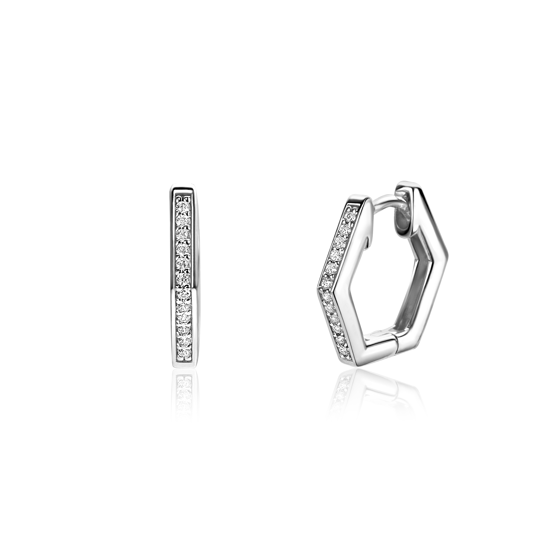 ZINZI zlv.klapcreolen zeskant met zirconia's 16x2mm