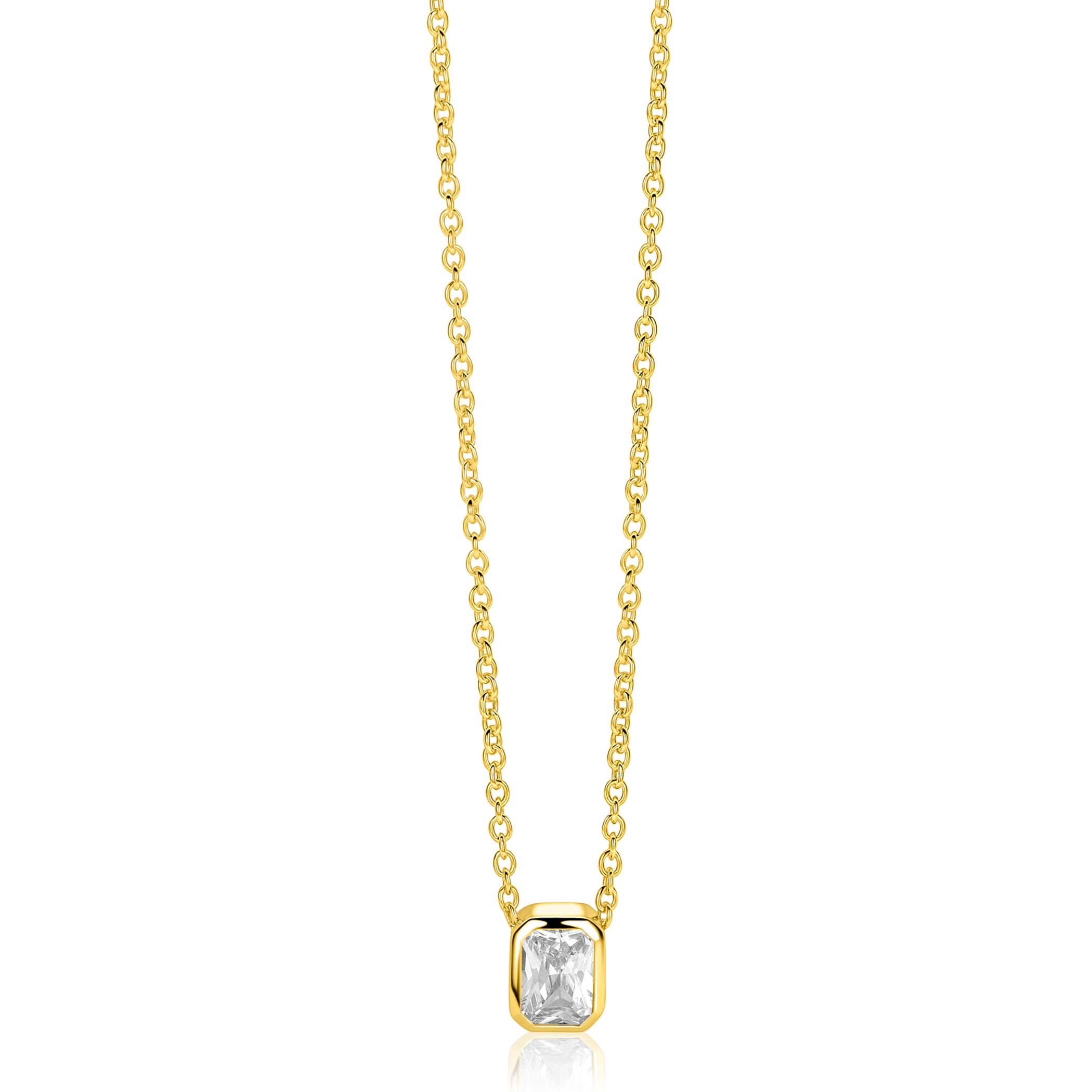 ZINZI zlv. collier gg.ver. hanger rechthoek zirconia