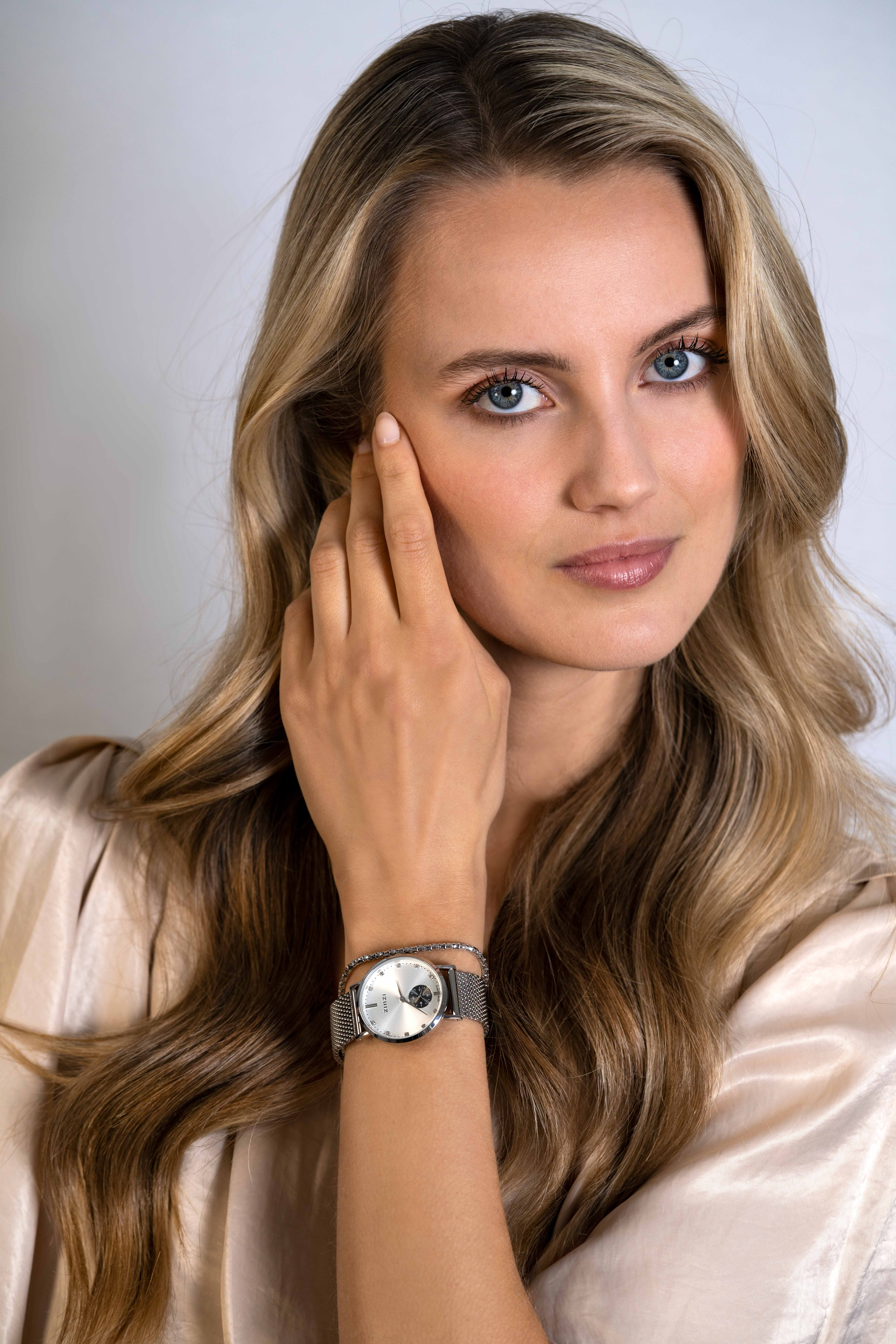 Zinzi Glam horloge zlv. w.plt/grijze chrono/meshb.