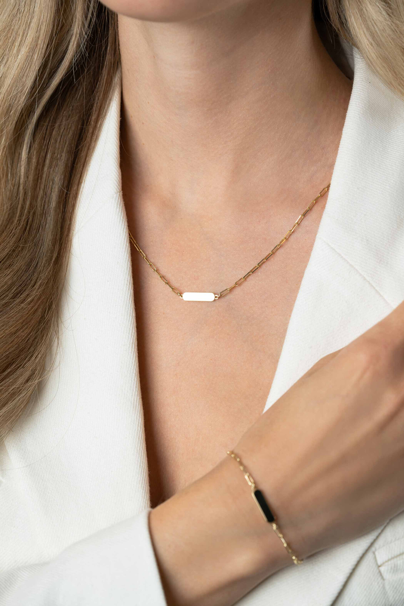 ZINZI Halskette aus vergoldetem Silber mit glänzender rechteckiger Platte zum Gravieren von 42-45 cm ZIC2530G