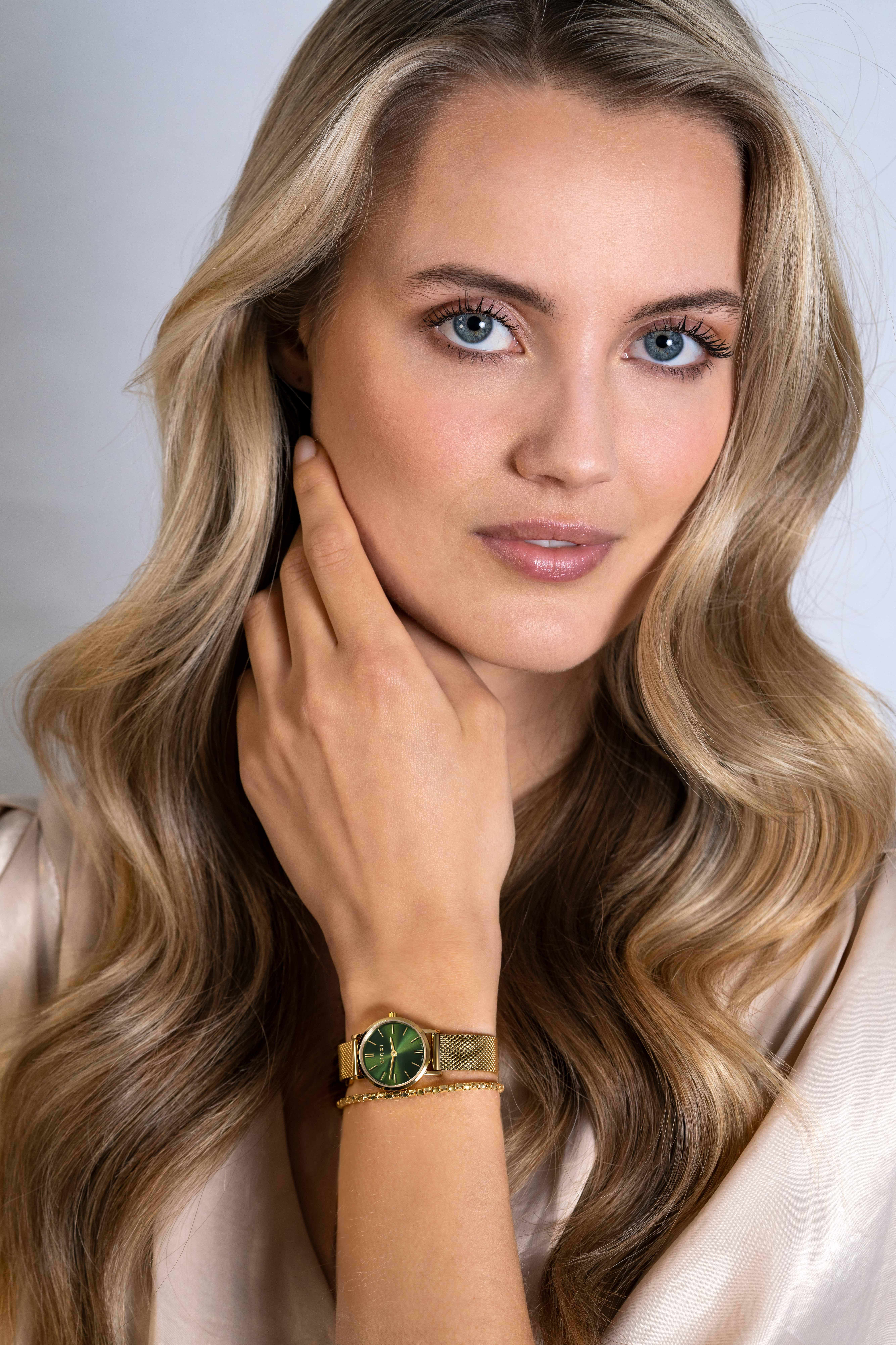 Zinzi horloge Mini rond gold w.plt groen/mesh band