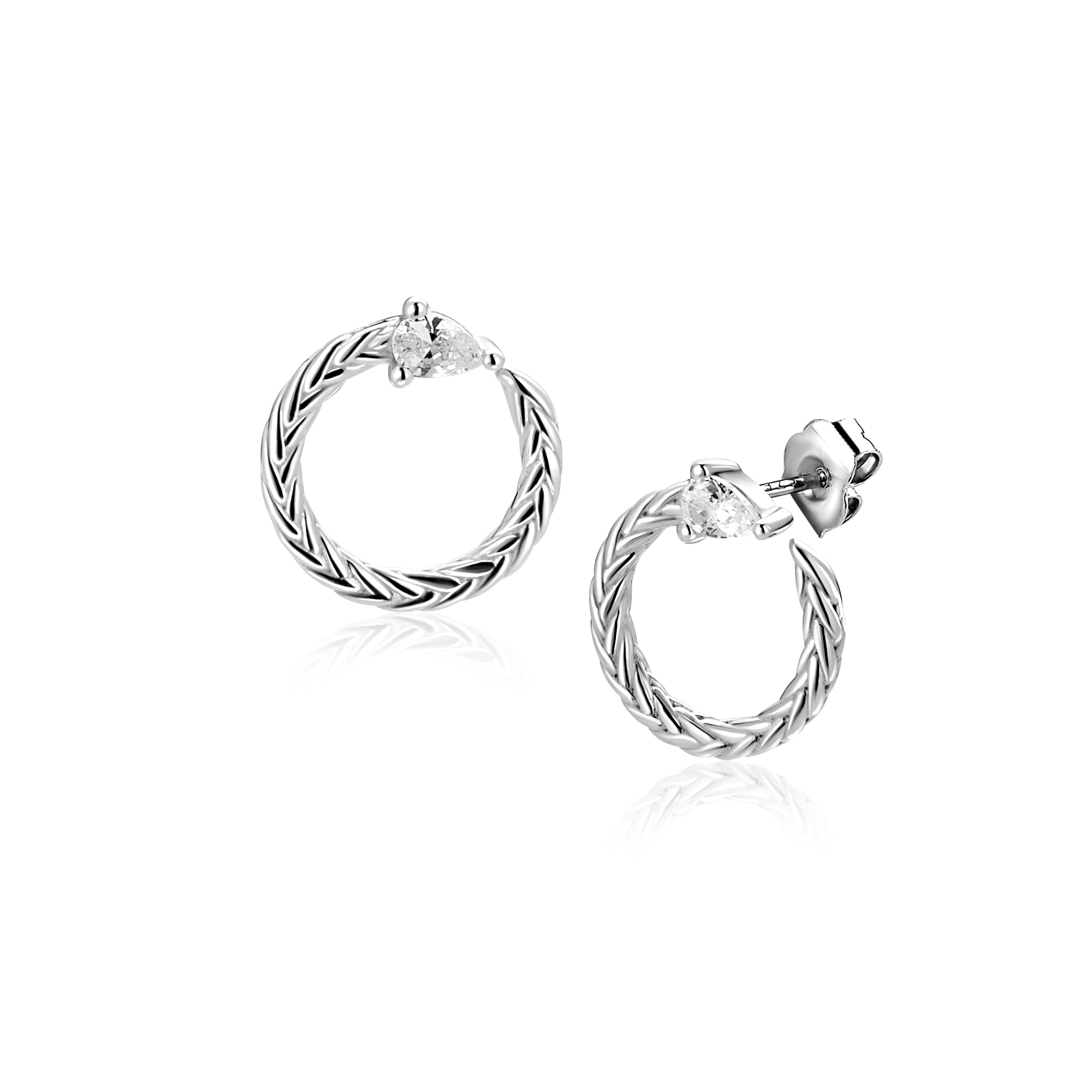 ZINZI zlv. oorknopje open ronde slang met zirc.