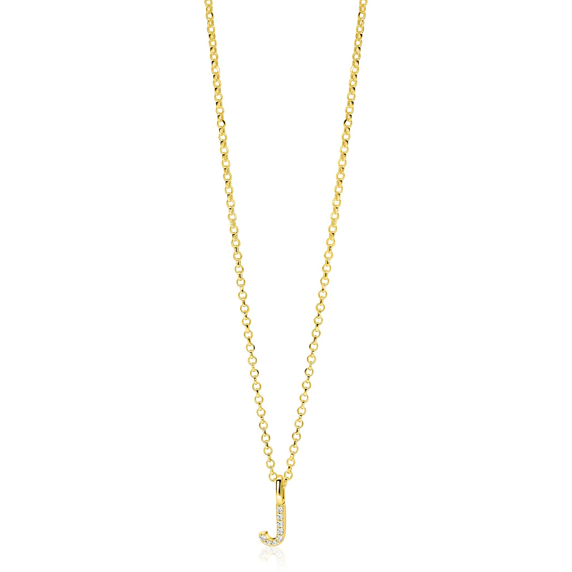 ZINZI zlv. hanger gg.verg.letter J bezet met zirconia's