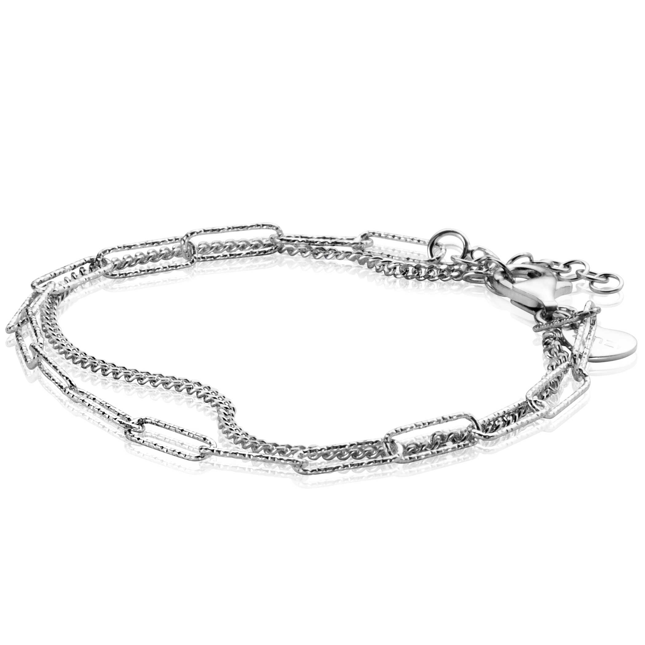 ZINZI zlv. armband 2 rijen gourmet en paperclip
