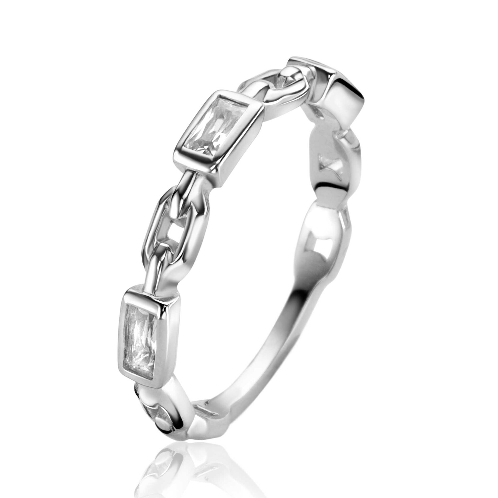 ZINZI zlv. aanschuifring paperclip en baquette mt.62