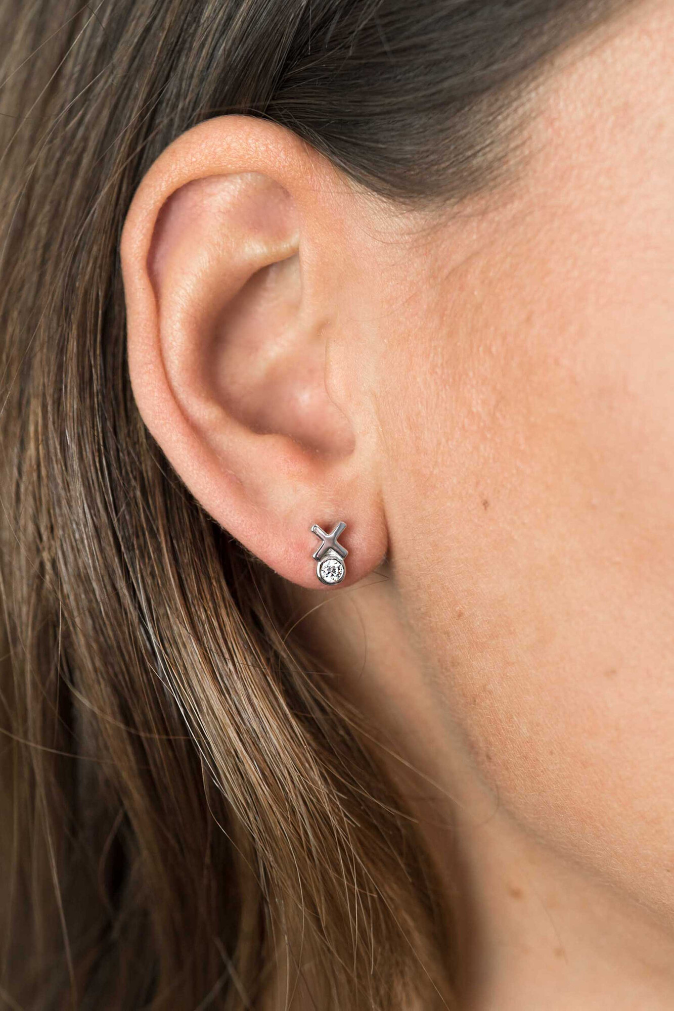 ZINZI silberne Ohrstecker Kreuz rund  weiß ZIO1821