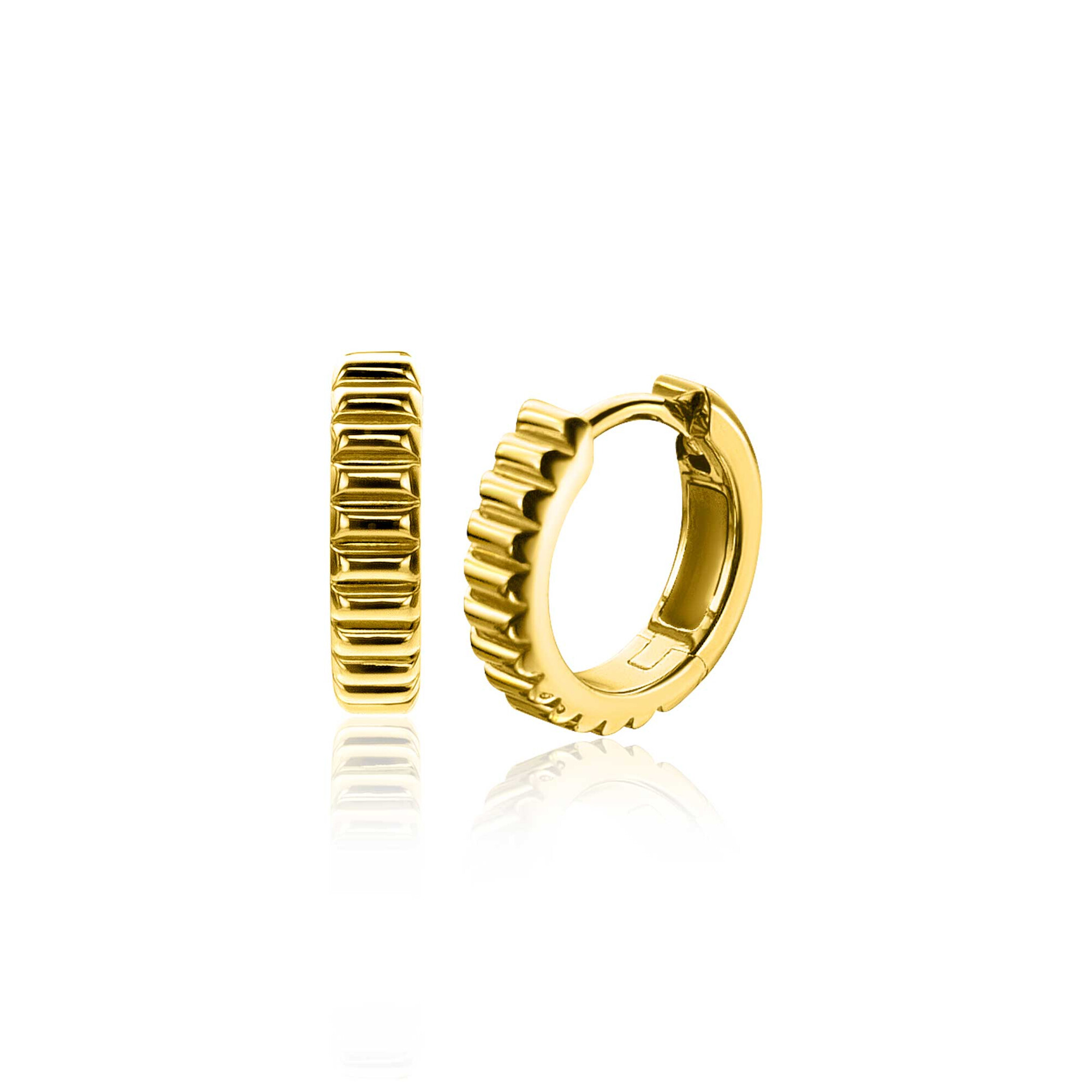 ZINZI silberne Luxus-Ohrringe extra 14K gelbgold gerippt 16mm ZIO2245