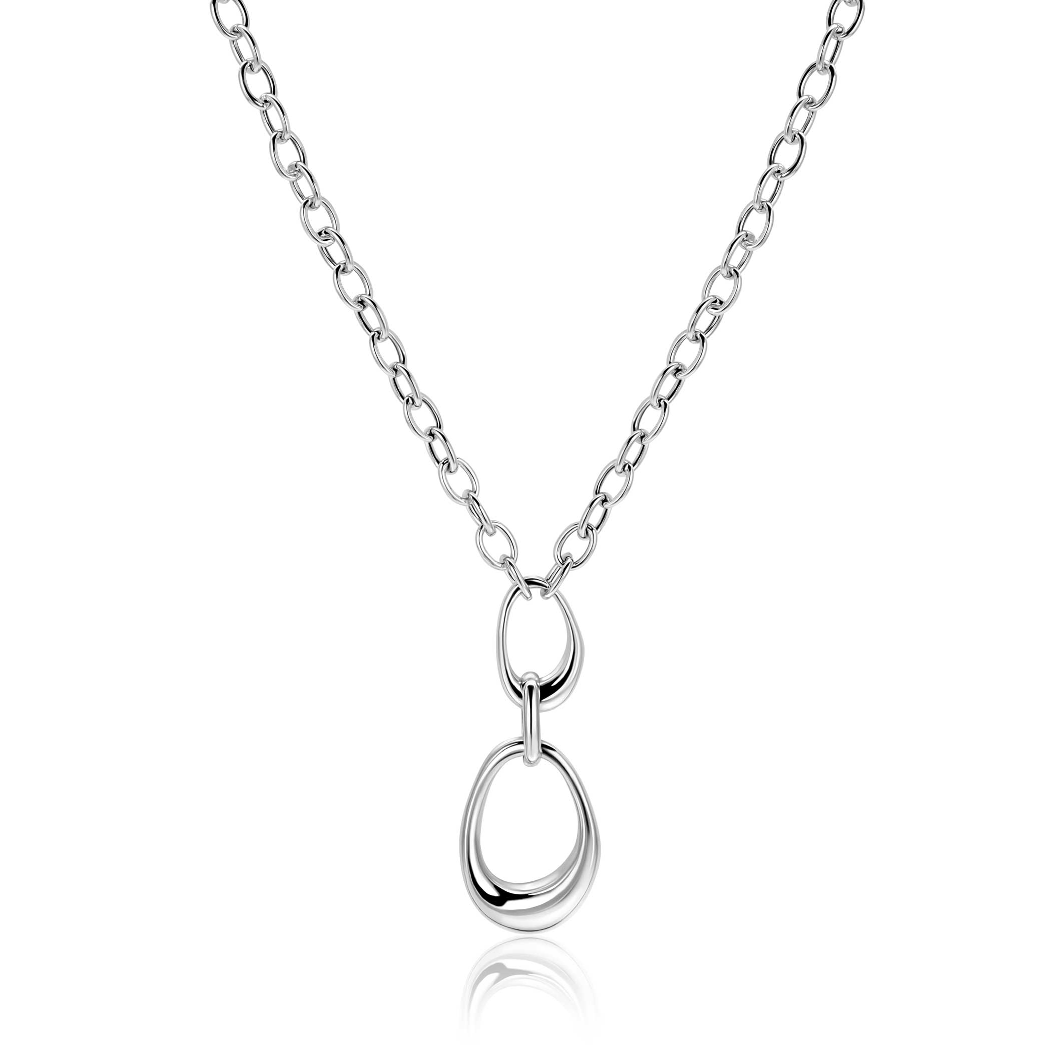 ZINZI Silber Y-Collier mit Paperclip-Kettengliedern und drei organischen Formen, 48 cm ZIC2670