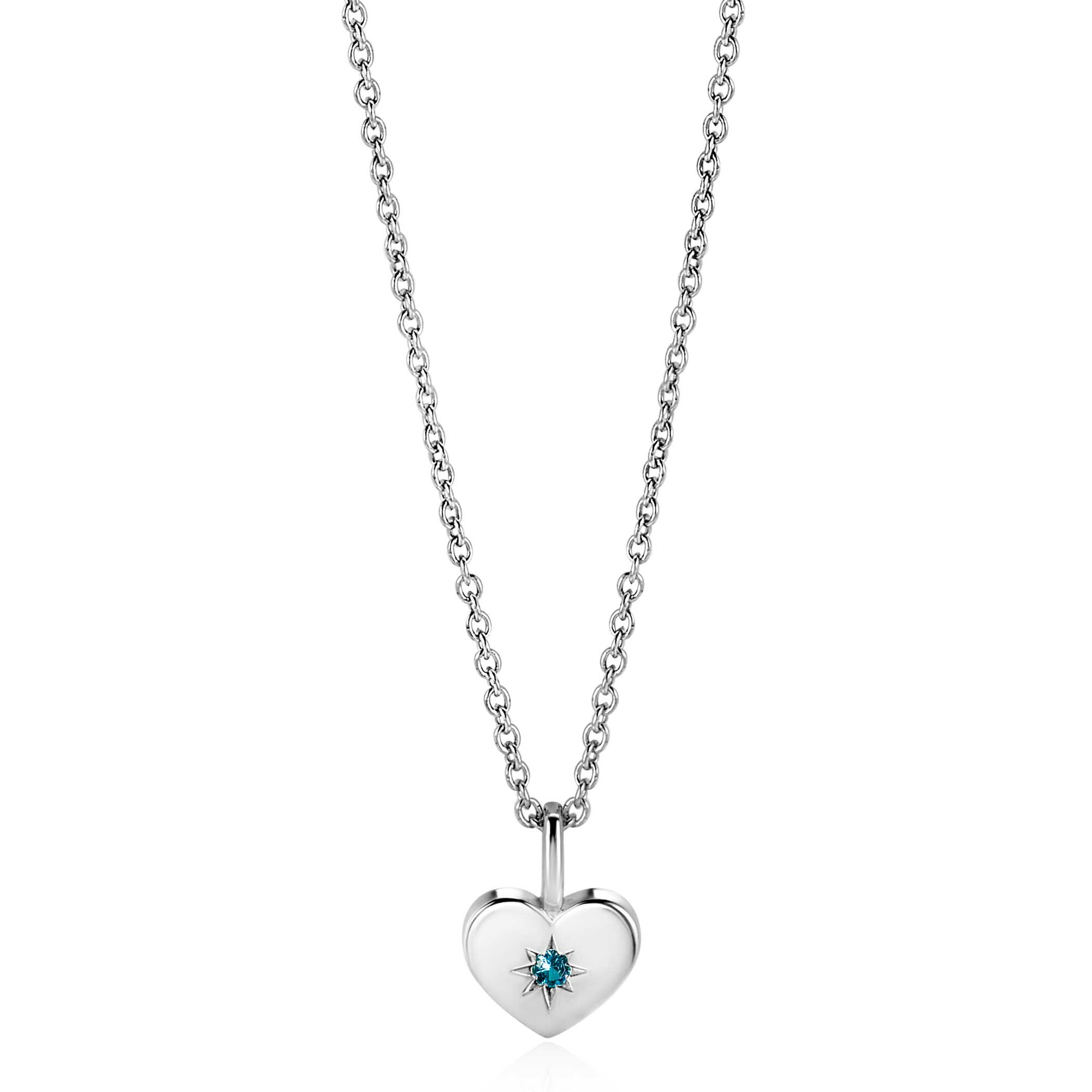 ZINZI zlv. hanger hart birthstones aquamarijn cz.