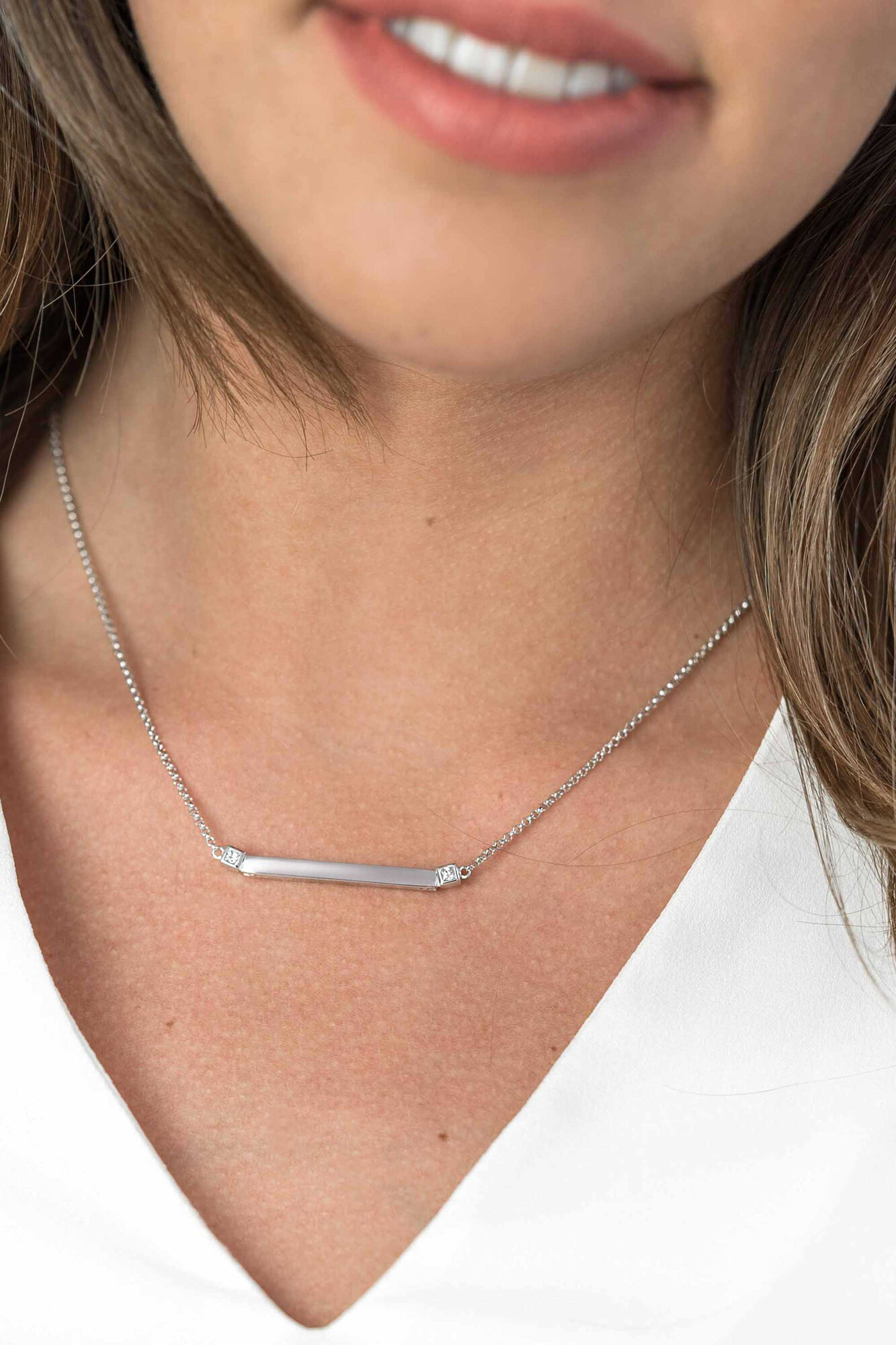 ZINZI silberne Kette Stäbchen  weiß 42cm ZIC1817