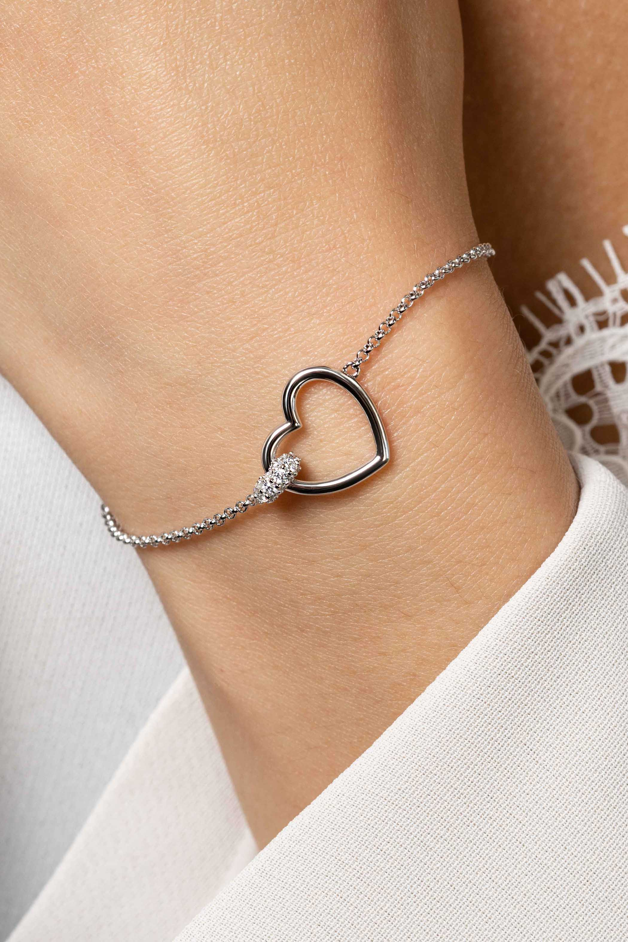 ZINZI silbernes Armband Herz Kugel  weiß ZIA1755