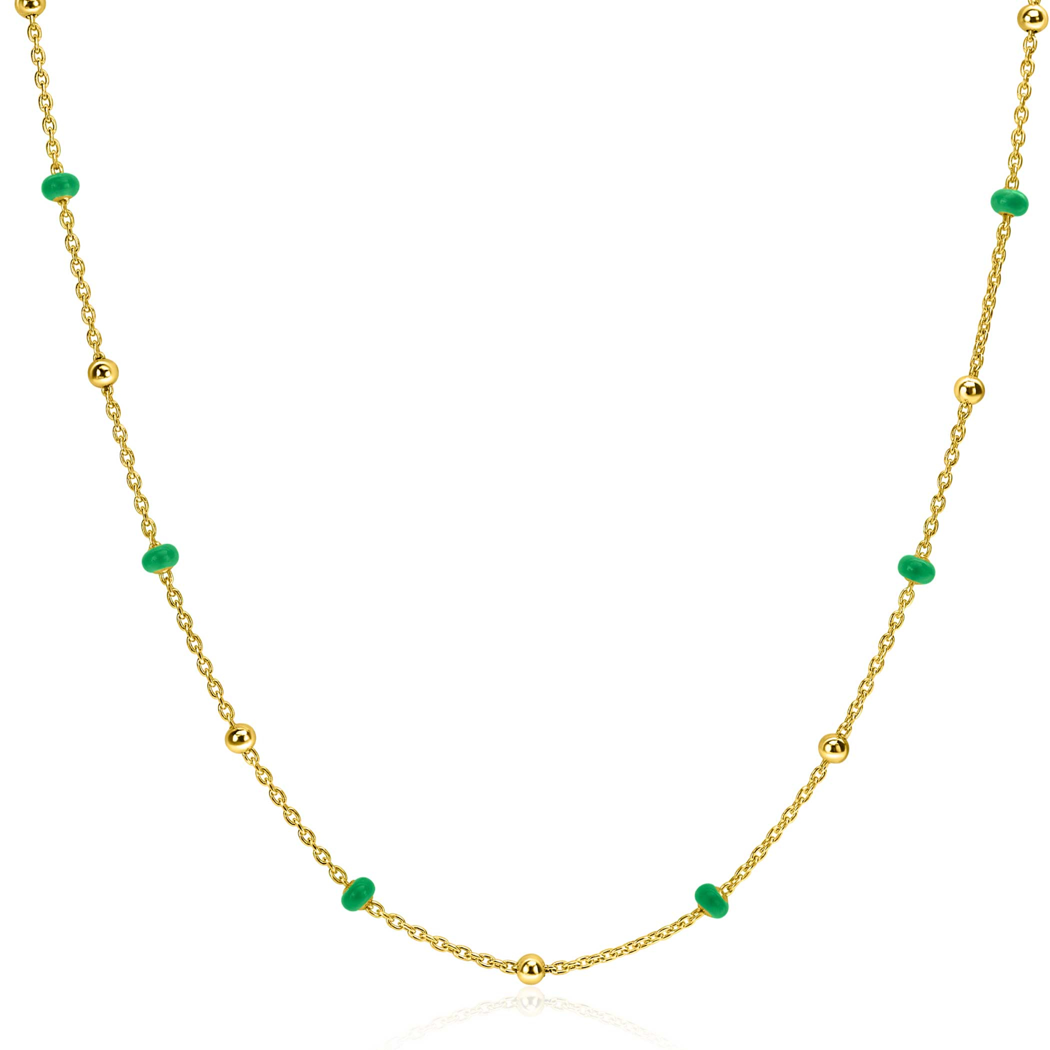 ZINZI zlv. collier gg.verguld met groene bolletjes