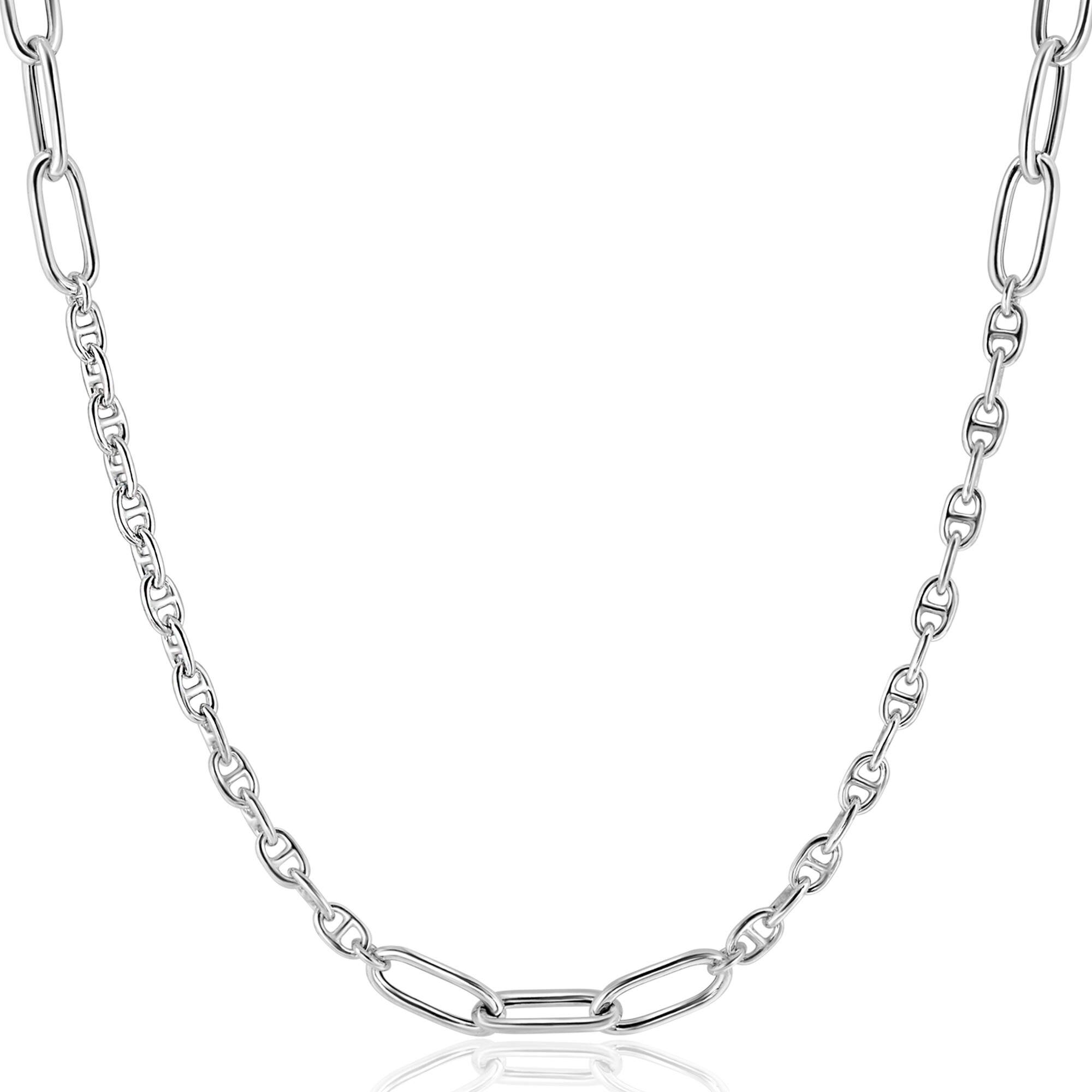 ZINZI zlv. collier fantasie paperclip ertussen 45cm