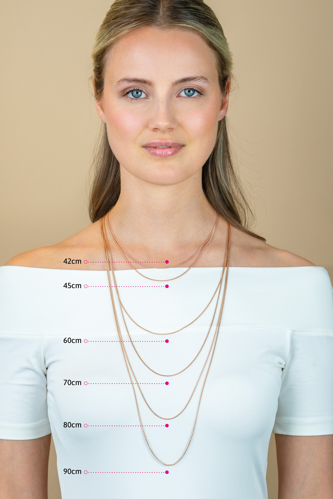 ZINZI zlv. bol collier 60 cm rosé verguld