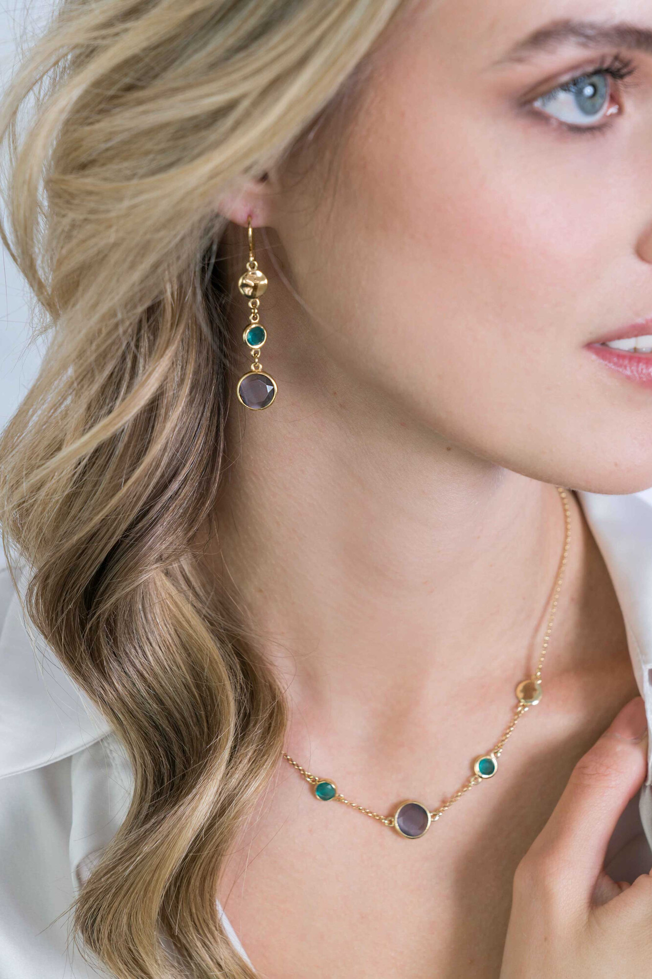 ZINZI silberne Ohrhänger 14K gelb vergoldet 50mm runde Formen grün grau ZIO2108