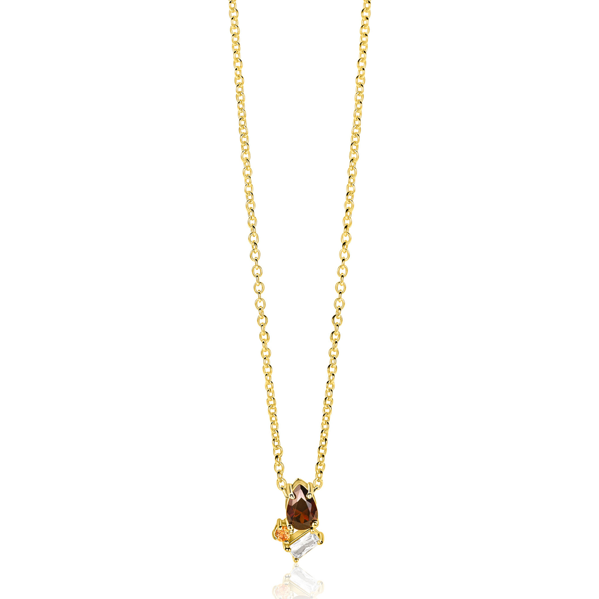 ZINZI zlv. fantasie collier gg.verg.bruine stenen
