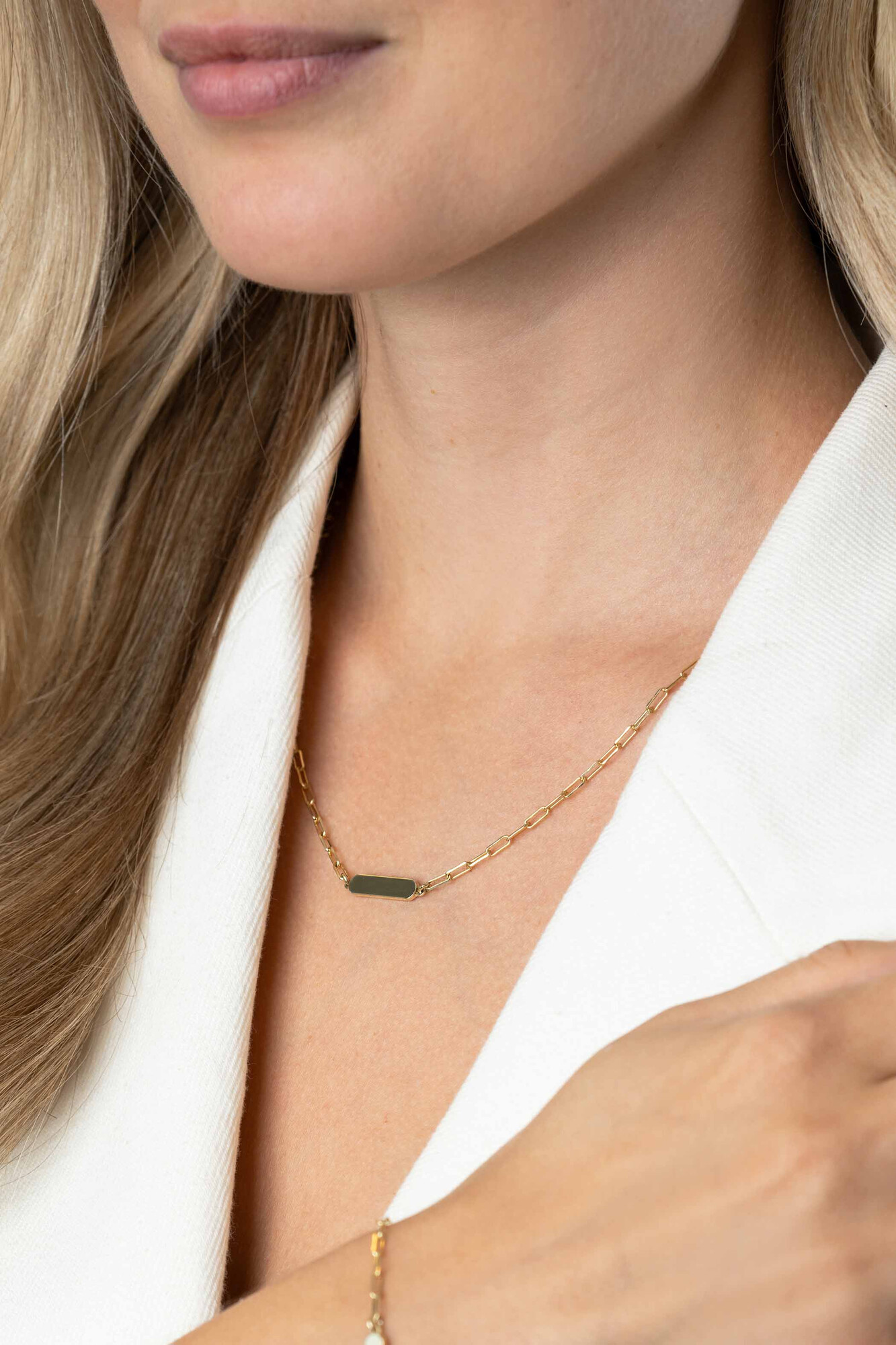 ZINZI Halskette aus vergoldetem Silber mit glänzender rechteckiger Platte zum Gravieren von 42-45 cm ZIC2530G