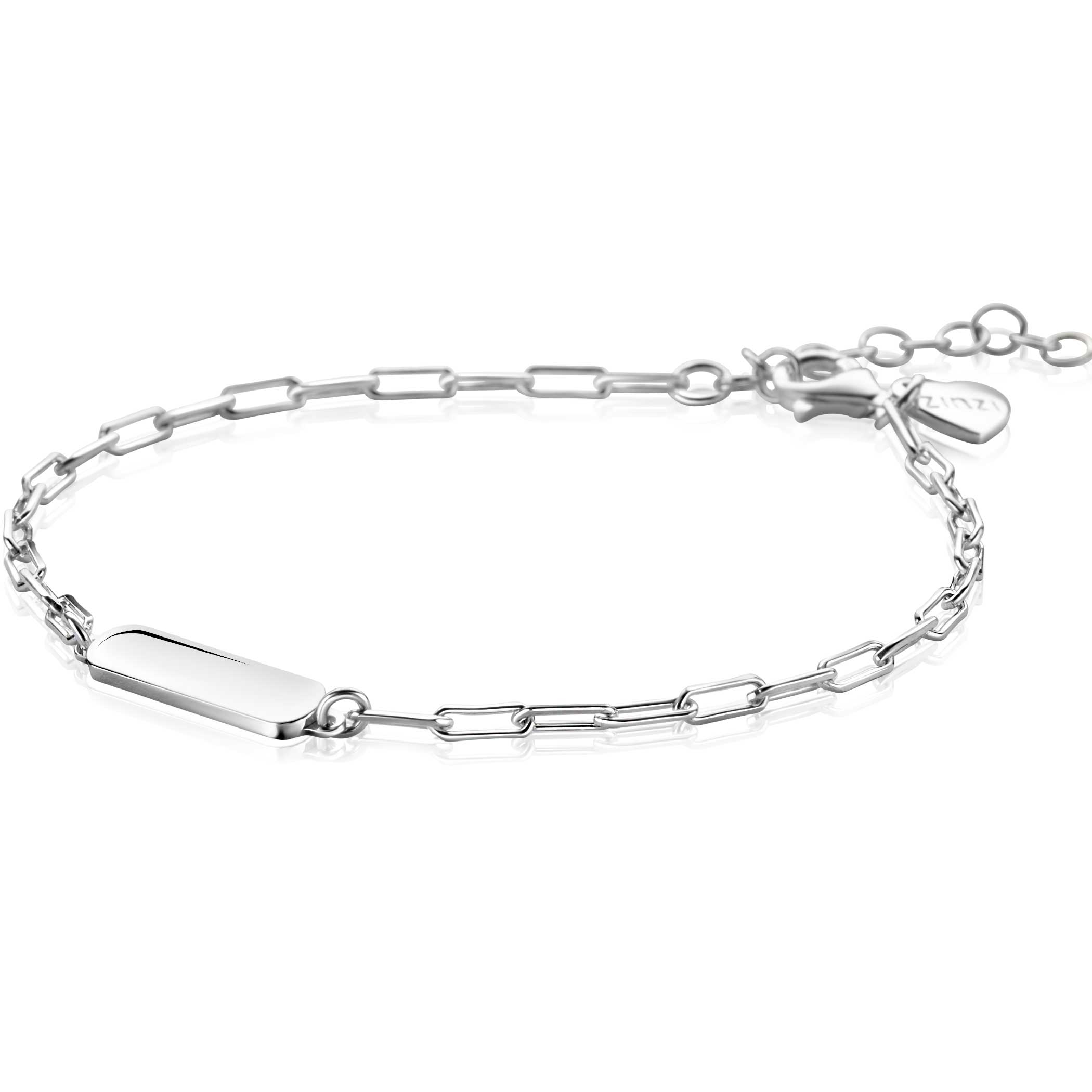 ZINZI Silberarmband mit glänzender rechteckiger Platte zum Gravieren von 16,5-19,5 cm ZIA2530