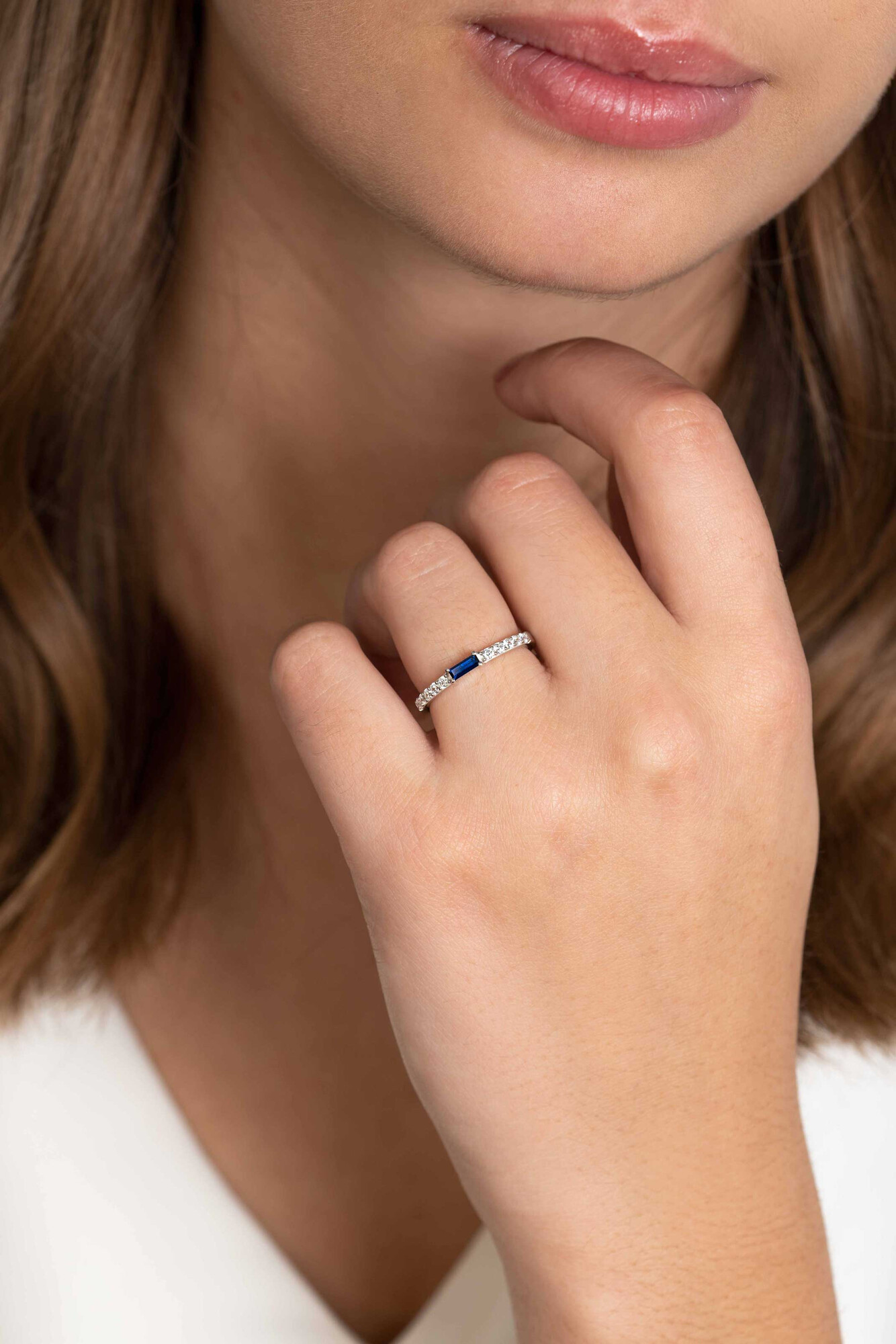 ZINZI silberner Luxus Ansteckring Baguette-Schliff dunkelblauer Zirkonia ZIR2133B